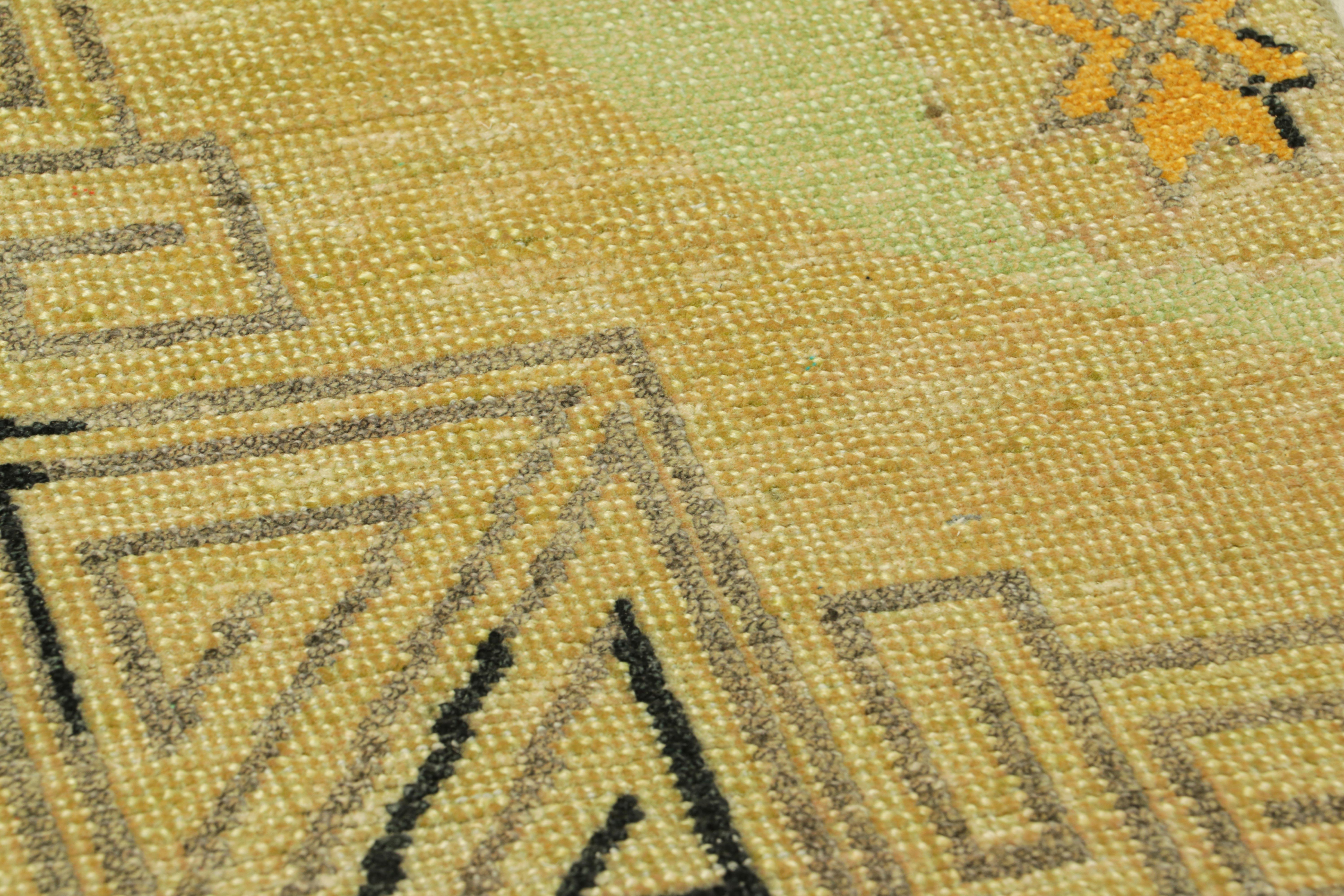 Indian Rug & Kilim’s Khotan Style Custom Rug Sample, Gold with Geometric Patterns For Sale