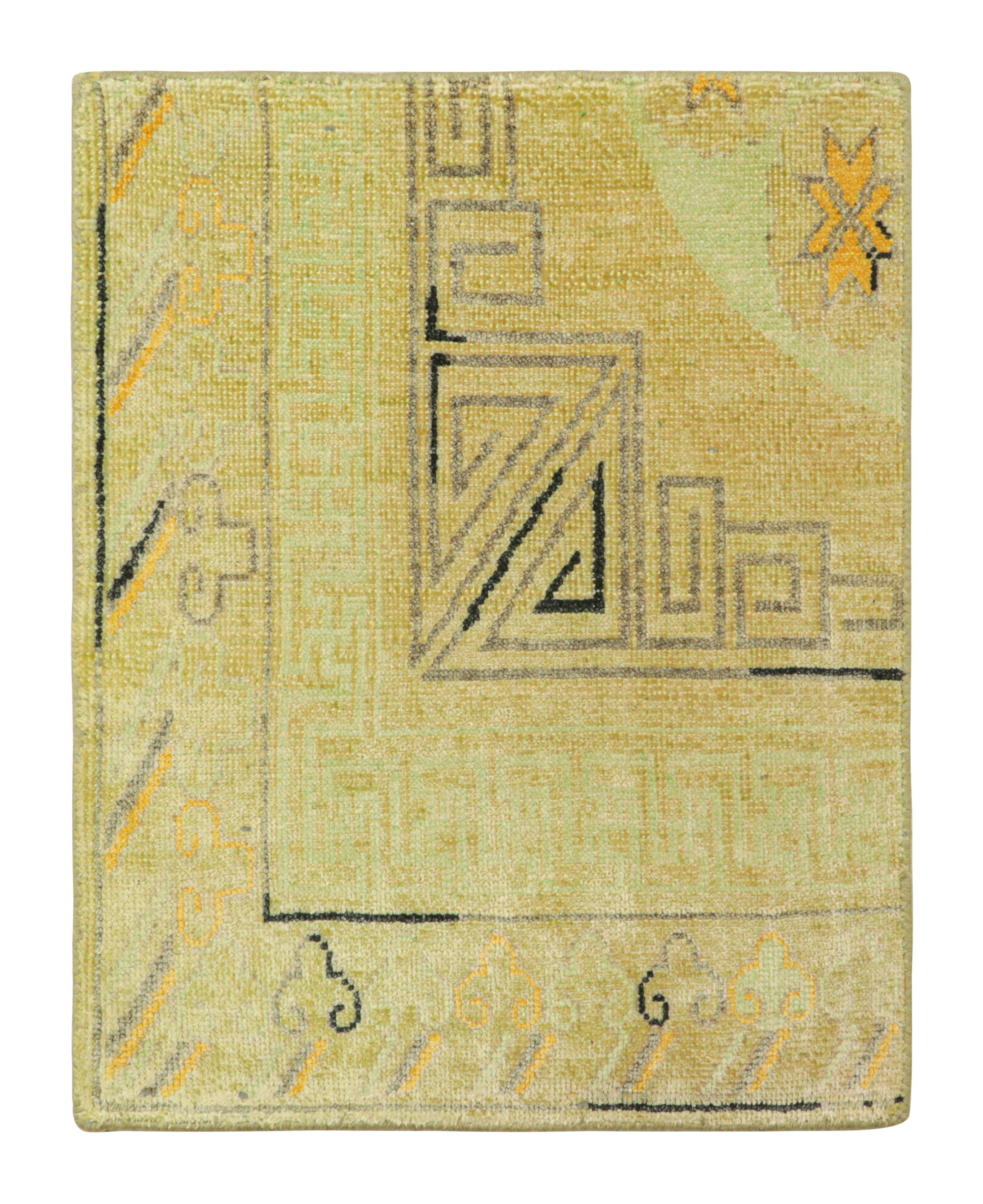 Hand-Knotted Rug & Kilim’s Khotan Style Custom Rug Sample, Gold with Geometric Patterns For Sale