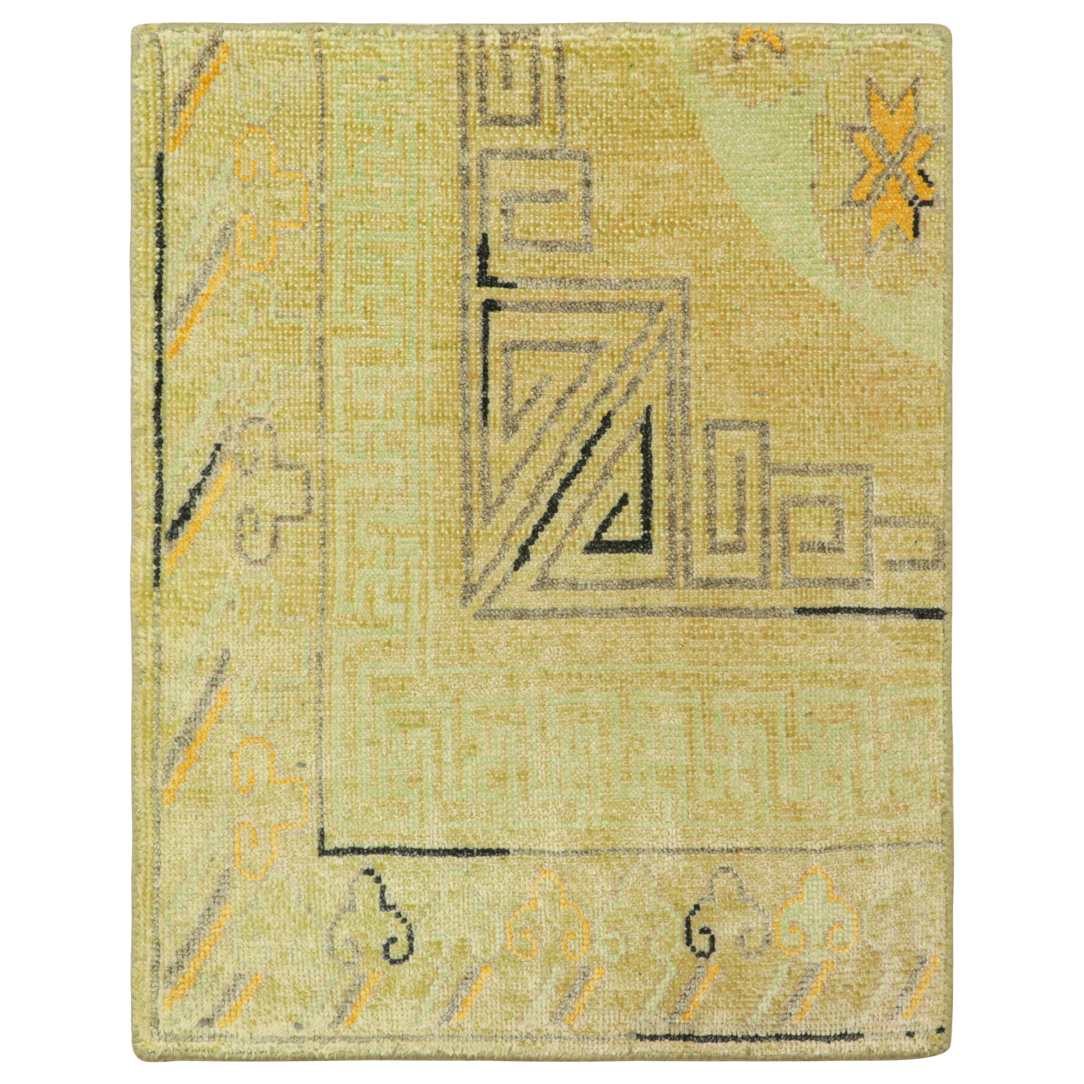 Rug & Kilim’s Khotan Style Custom Rug Sample, Gold with Geometric Patterns For Sale