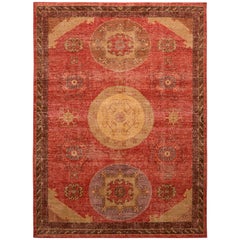 Tapis et tapis de style Khotan de Kilim à motif de médaillon rouge et beige vieilli