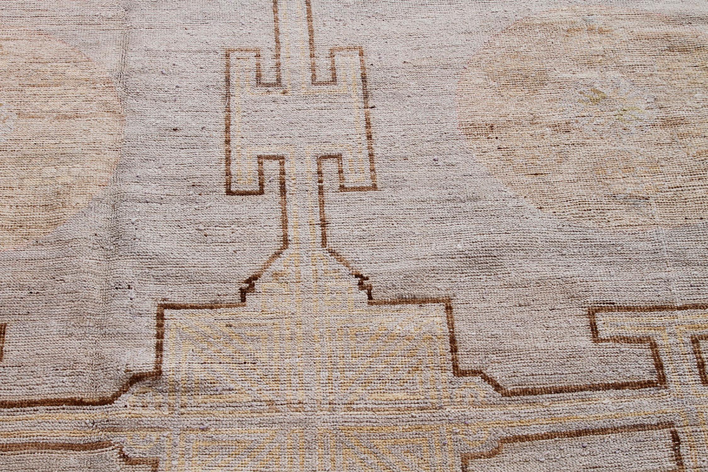 Hand-Knotted Rug & Kilim’s Khotan Style Rug in Beige-Brown and Blue Gray Geometric Pattern