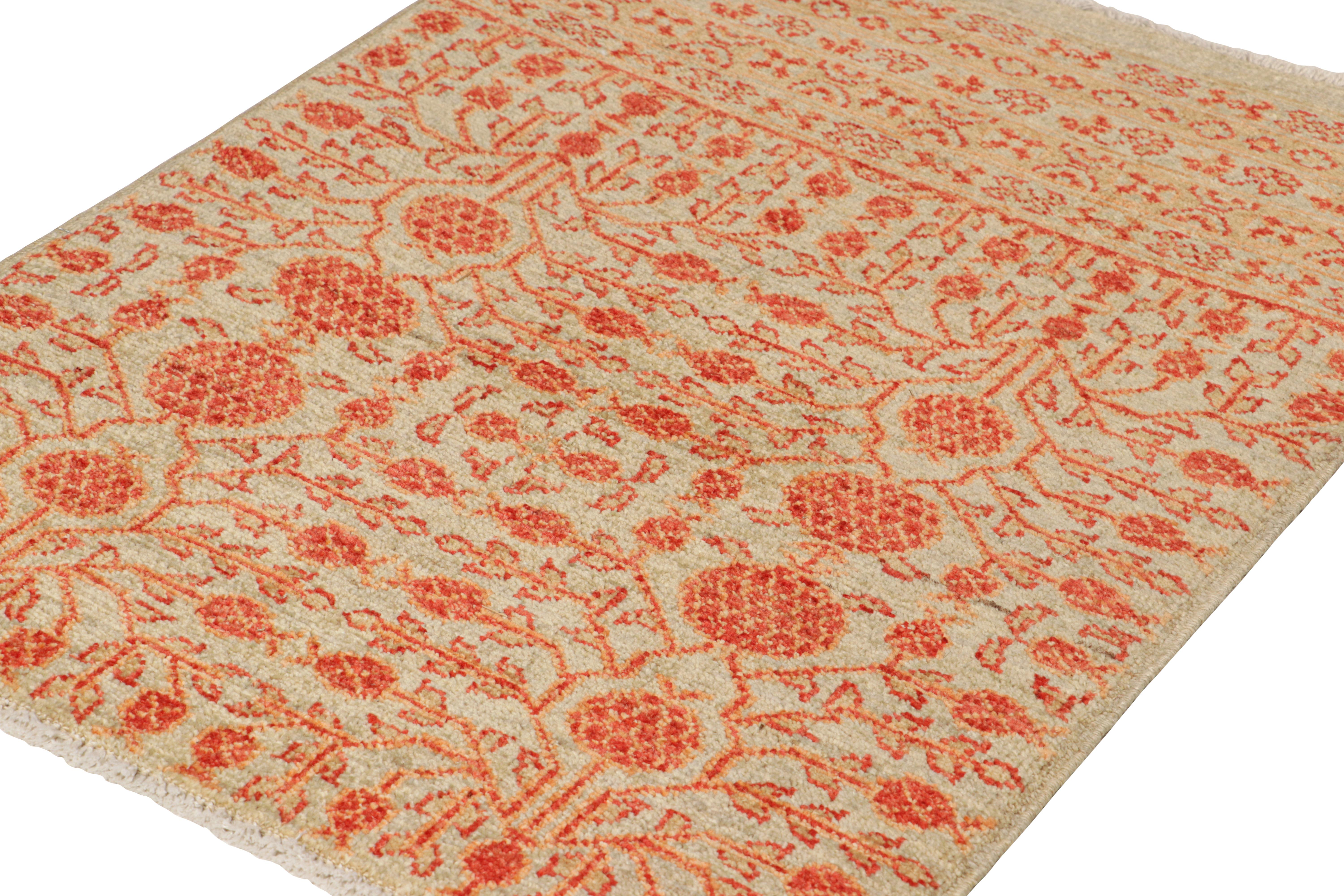 Indian Rug & Kilim’s Khotan Style Rug in Beige-Brown with Pomegranate Patterns For Sale
