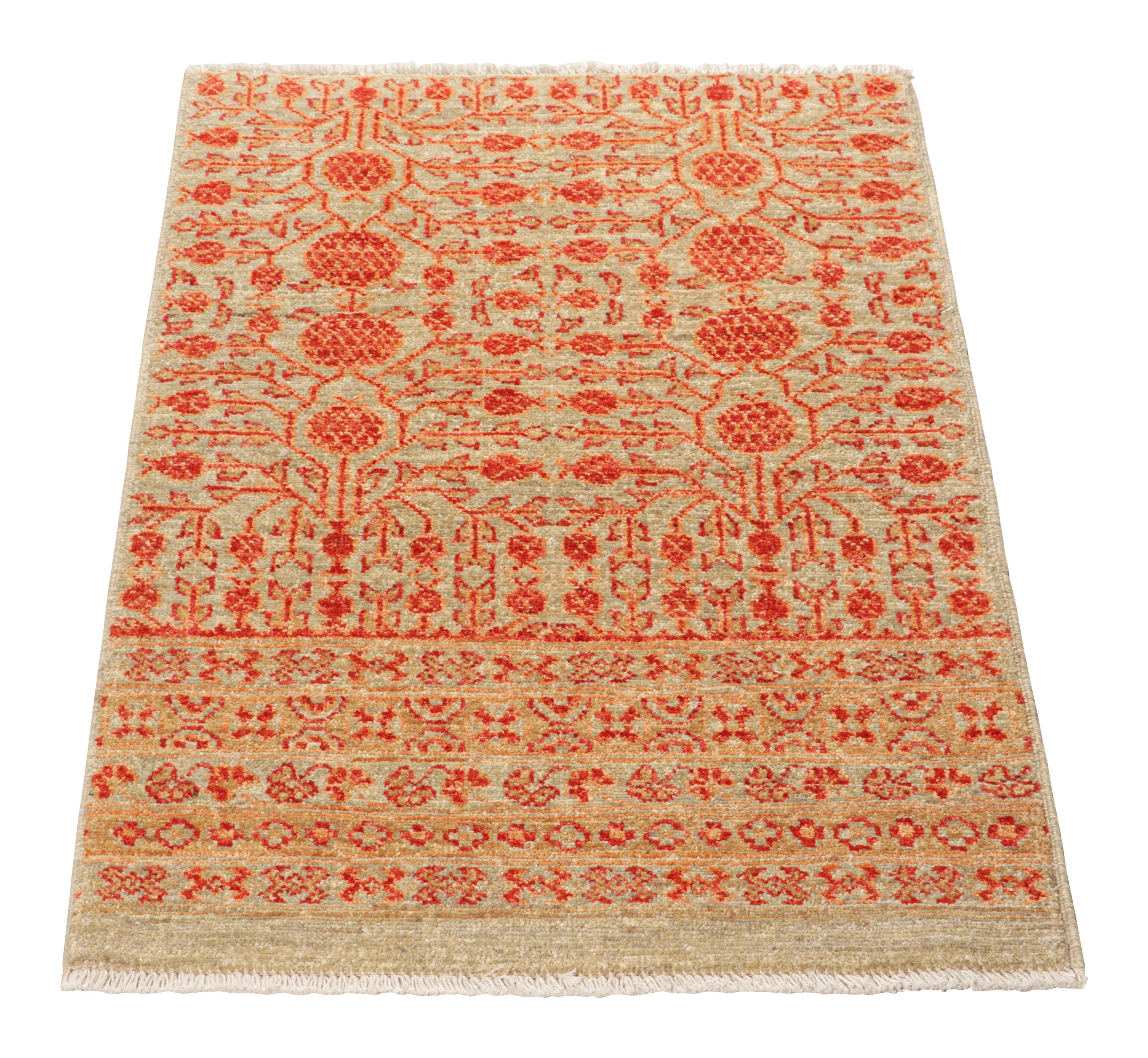 Noué à la main Rug & Kilim's Khotan Style Rug in Beige-Brown with Pomegranate Patterns (tapis de style Khotan en beige et brun avec des motifs de grenade) en vente