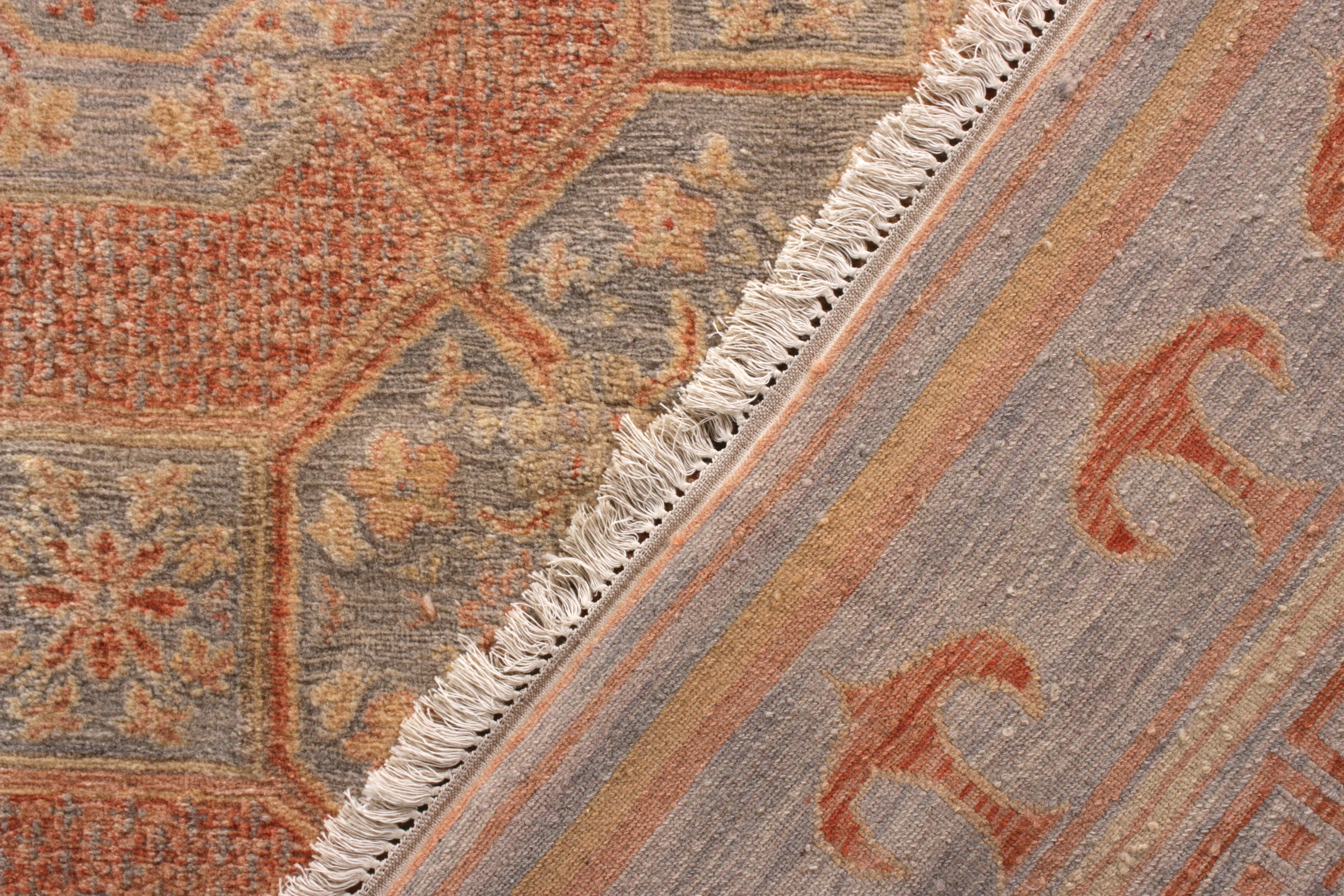 Rug & Kilim’s Khotan Style Rug in Blue and Orange Geometric Pattern In New Condition For Sale In Long Island City, NY