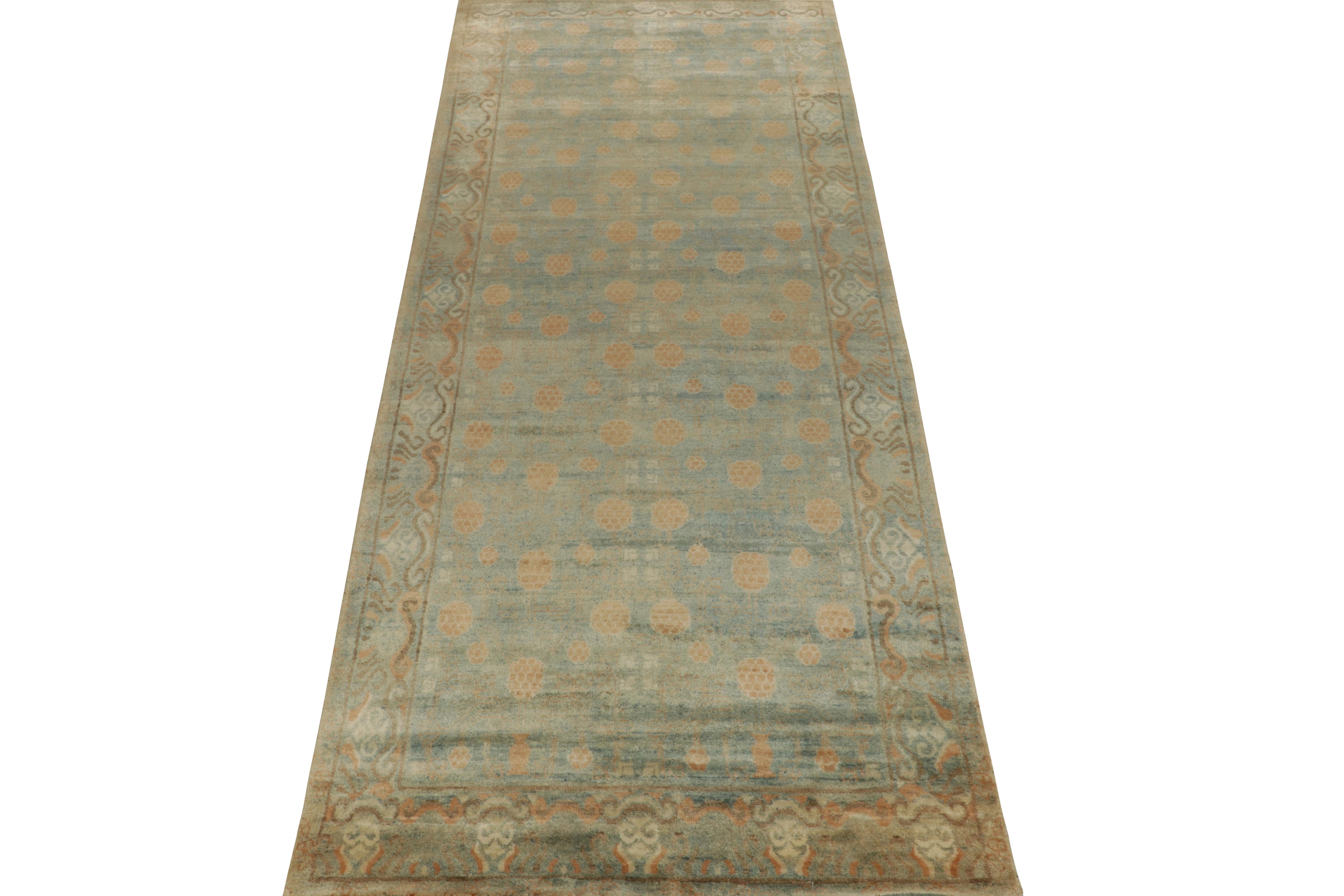 Indian Rug & Kilim’s Khotan Style Rug in Blue, Beige-Brown Pomegranate Pattern For Sale