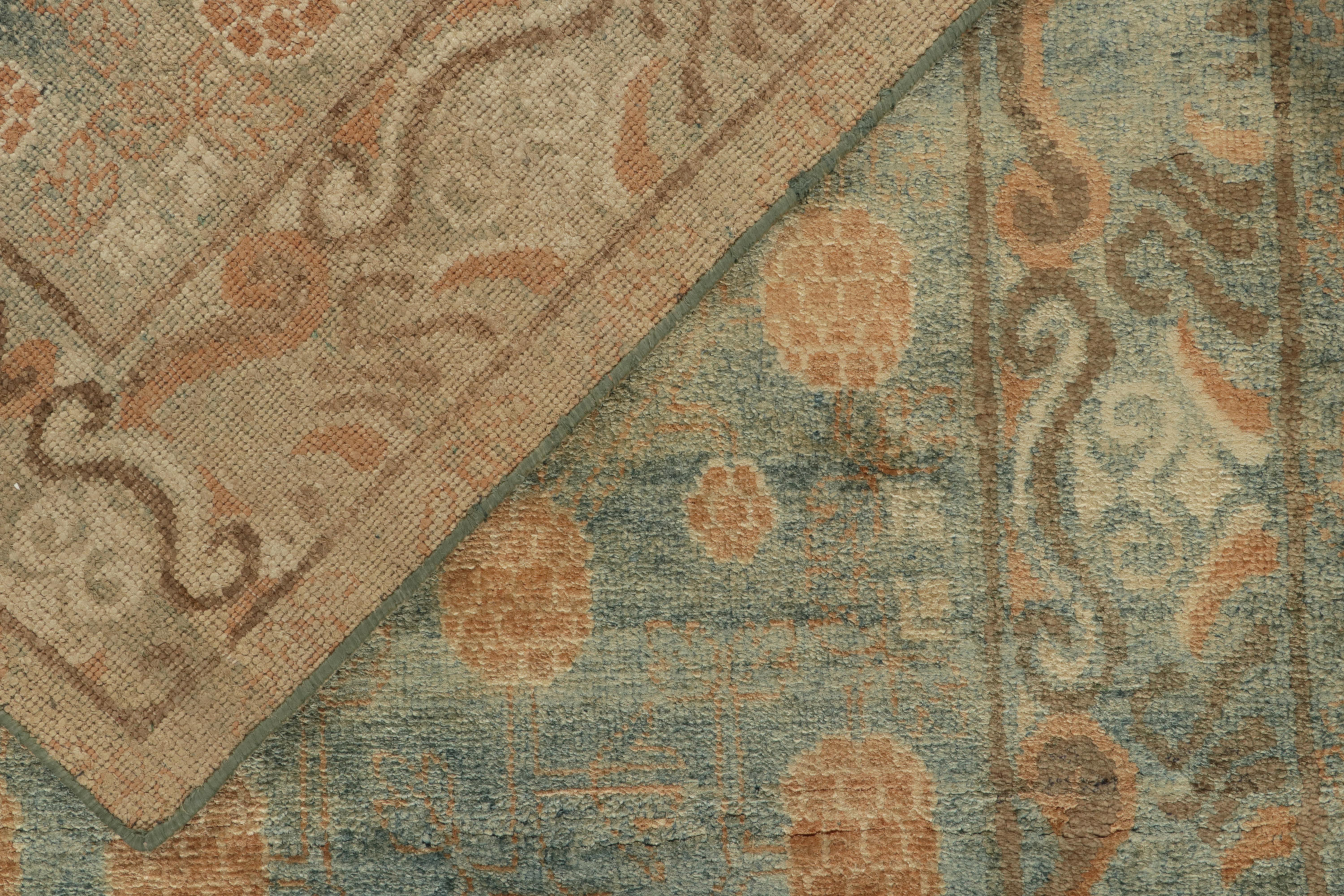 Silk Rug & Kilim’s Khotan Style Rug in Blue, Beige-Brown Pomegranate Pattern For Sale
