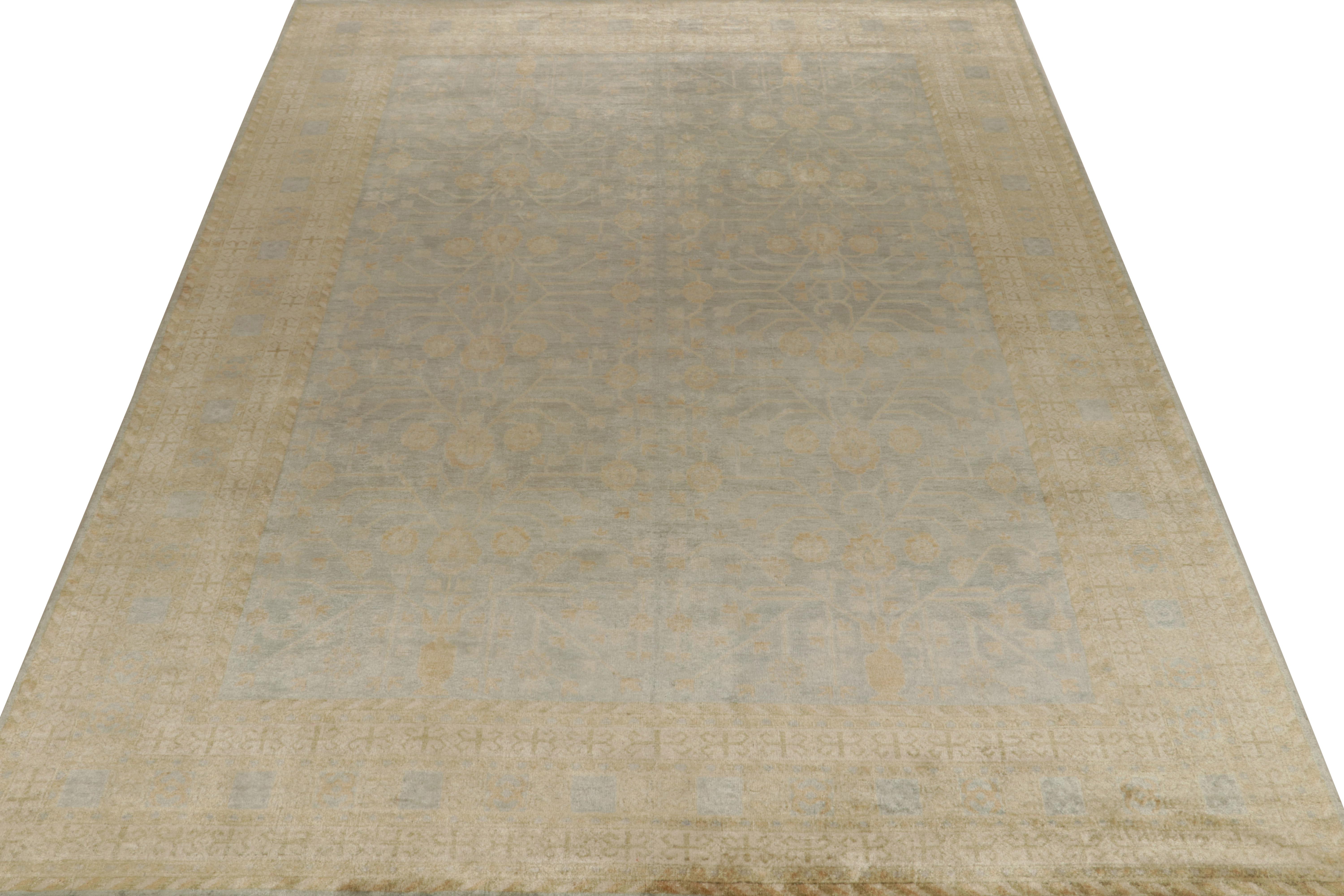 Indian Rug & Kilim’s Khotan Style Rug in Blue with Beige, Gold Pomegranate Patterns For Sale
