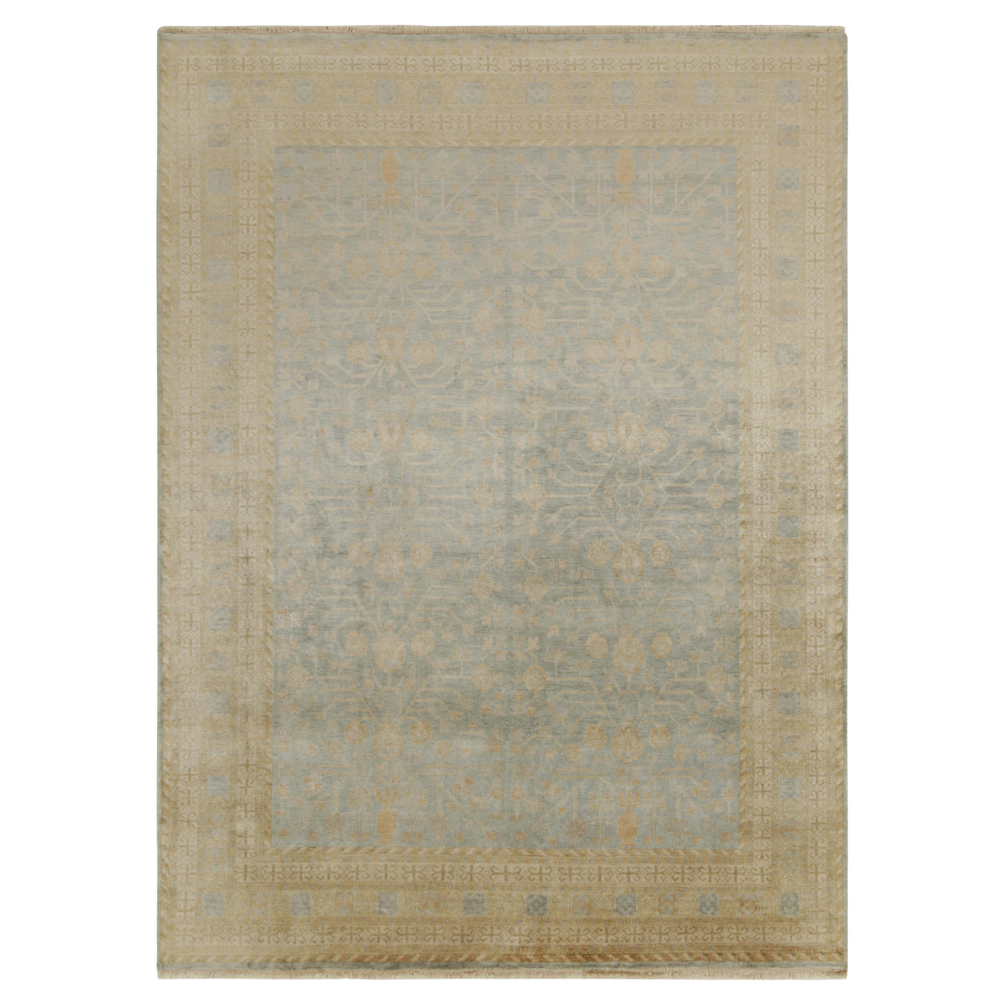 Rug & Kilim’s Khotan Style Rug in Blue with Beige, Gold Pomegranate Patterns