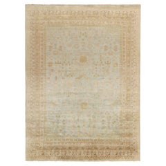 Rug & Kilim’s Khotan Style Rug in Blue with Pink and Beige-Brown Patterns