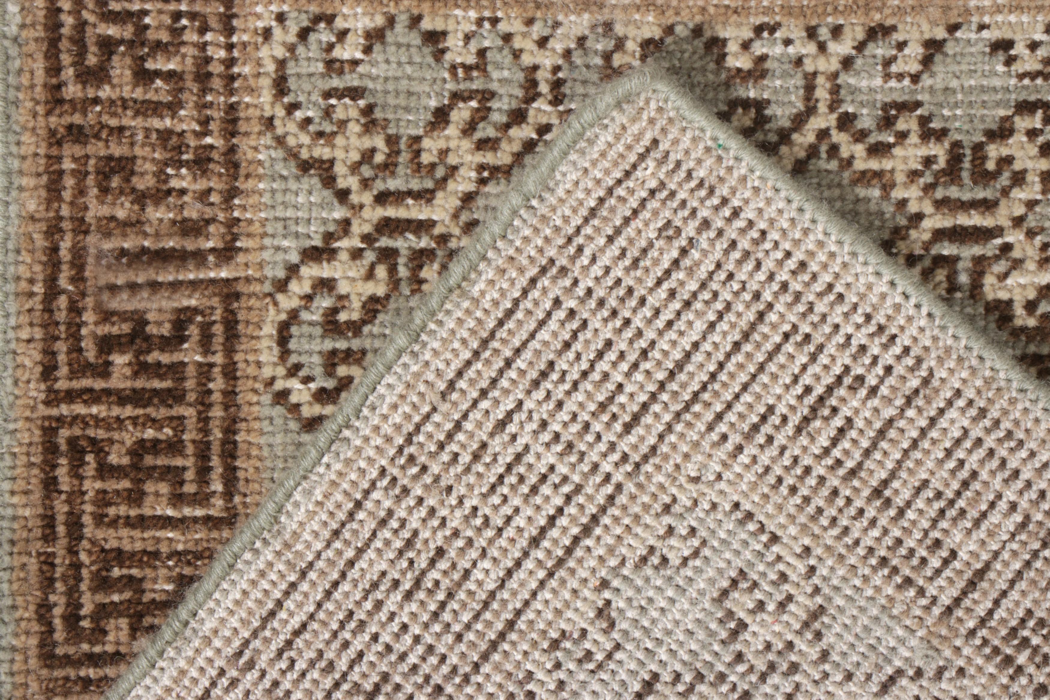 Rug & Kilim’s Khotan Style Rug in Distressed Blue, Beige-Brown Trellis Pattern In New Condition For Sale In Long Island City, NY