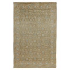 Rug & Kilim’s Khotan Style Rug in Gold, Beige-Brown and Blue Floral Patterns