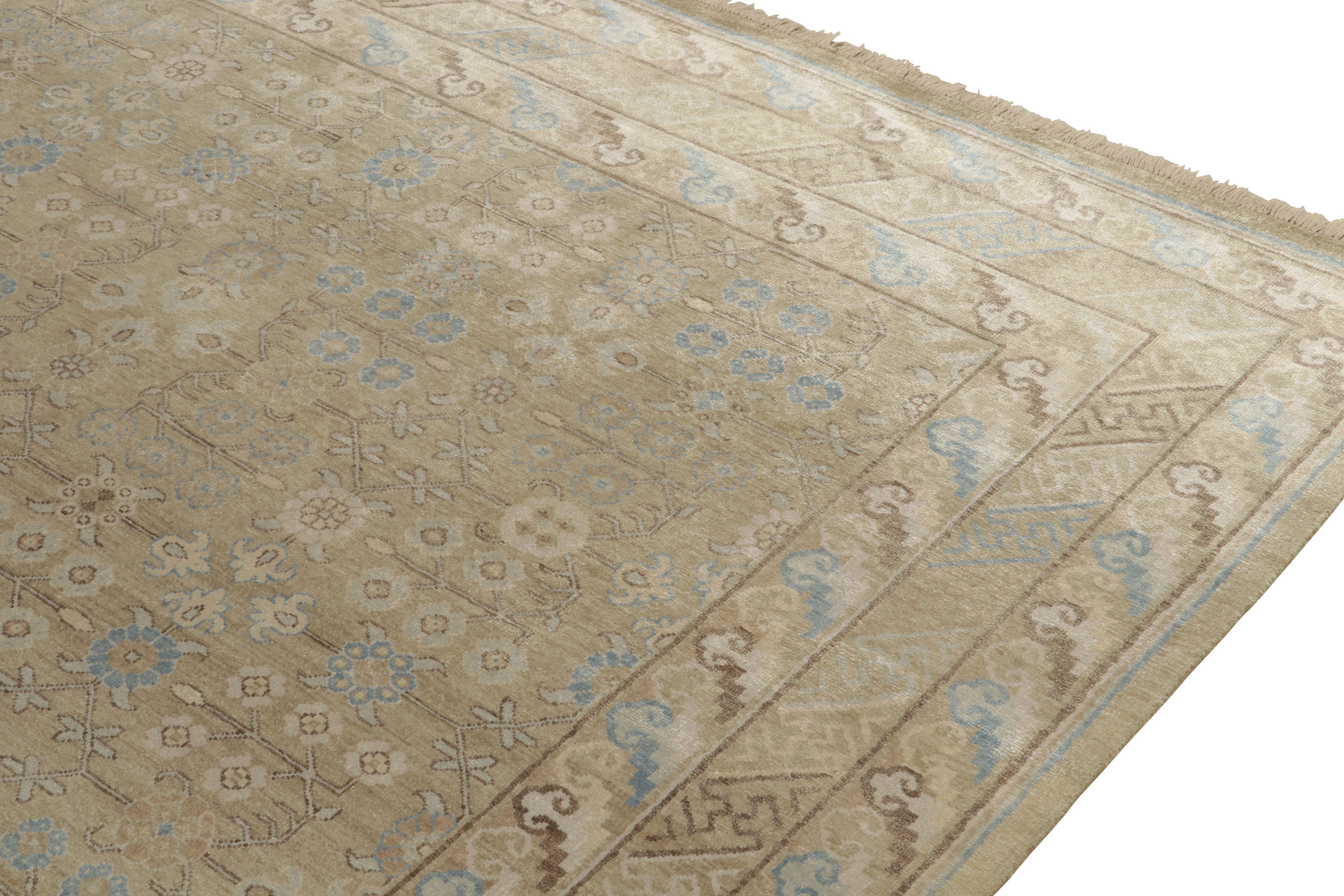 Rug & Kilim’s Khotan Style Rug in Gold, Beige-Brown and Blue Patterns In New Condition For Sale In Long Island City, NY