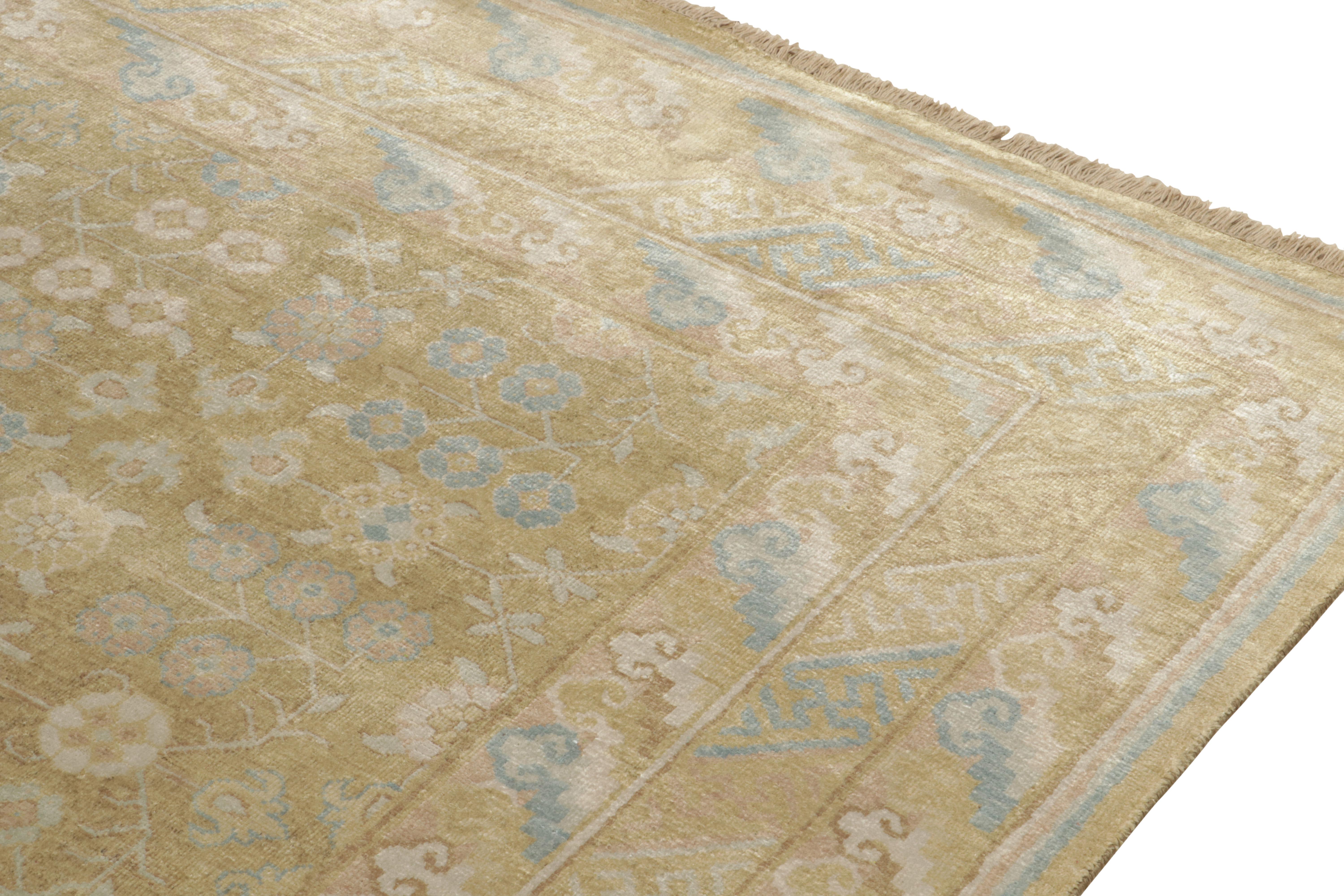 Rug & Kilim’s Khotan style rug in Gold, Beige-Brown and Blue Patterns In New Condition For Sale In Long Island City, NY