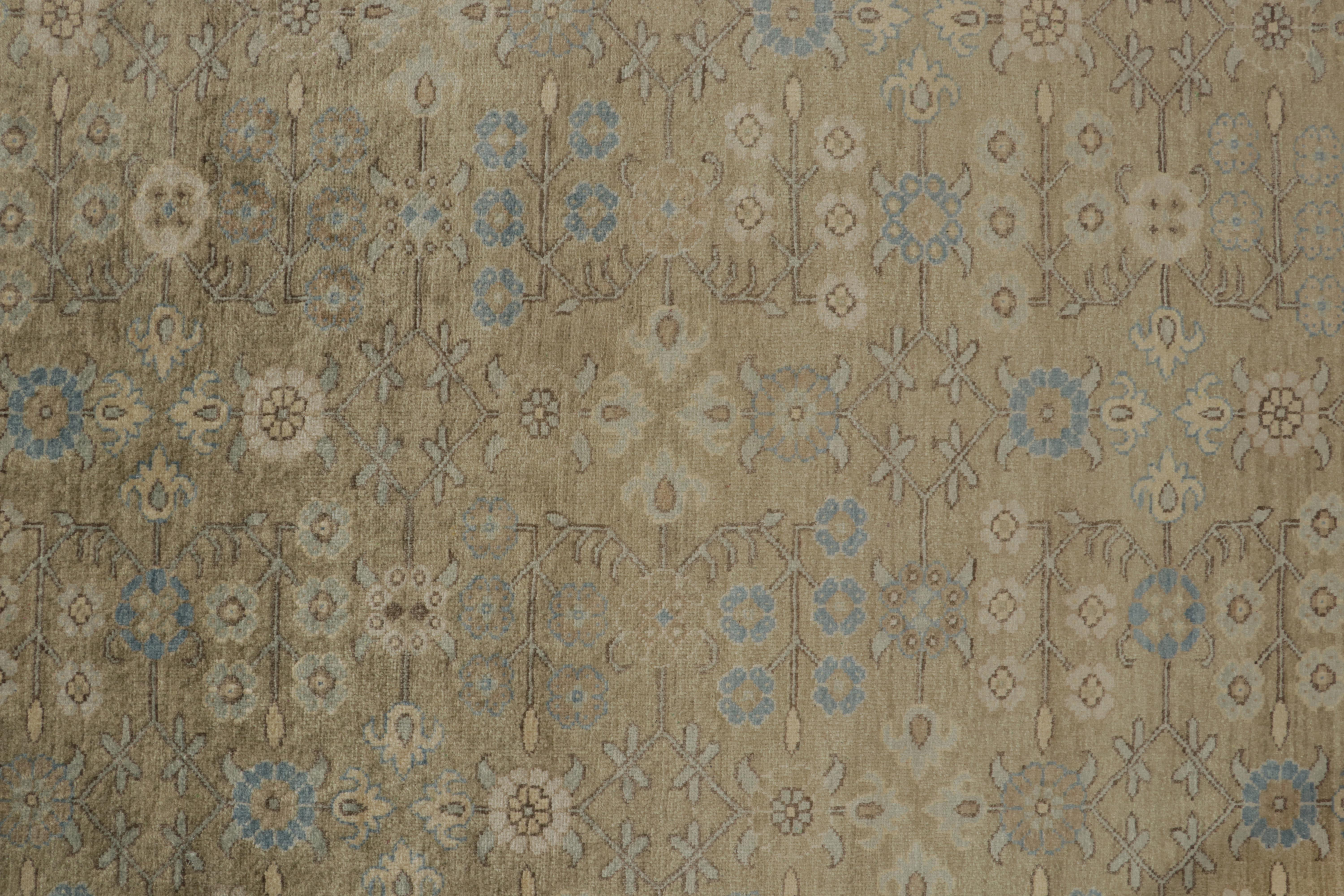 Contemporary Rug & Kilim’s Khotan Style Rug in Gold, Beige-Brown and Blue Patterns For Sale