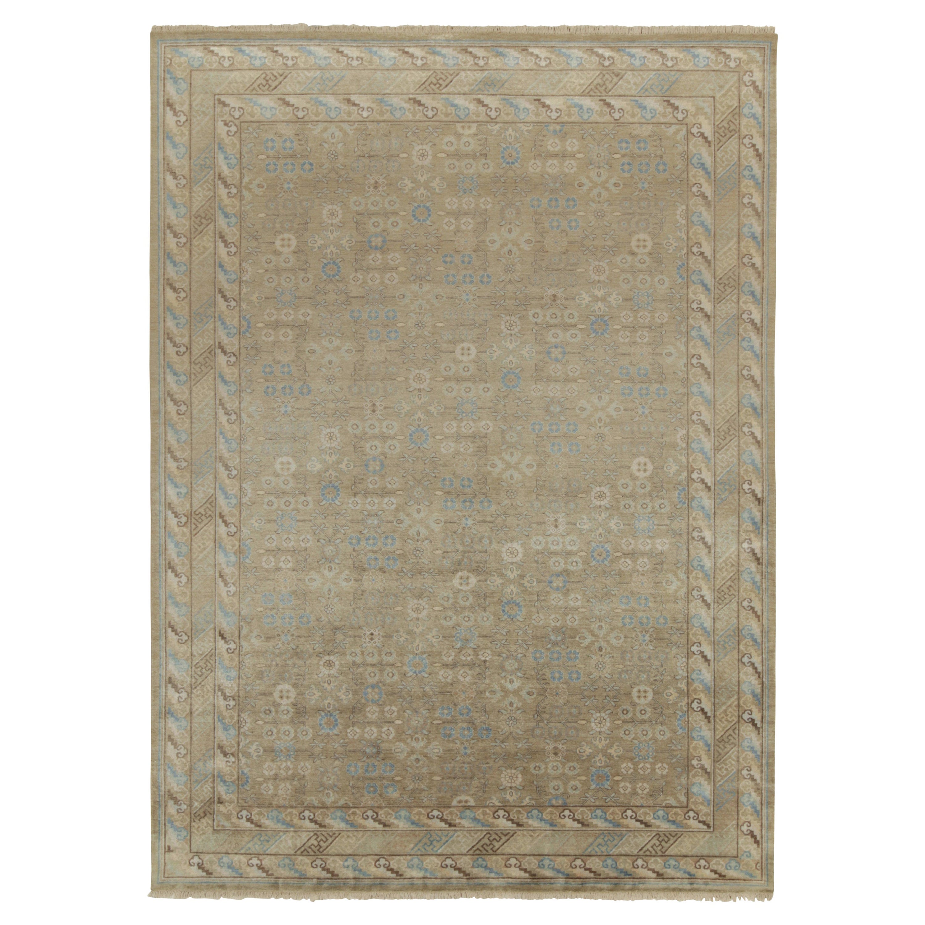 Rug & Kilim’s Khotan Style Rug in Gold, Beige-Brown and Blue Patterns