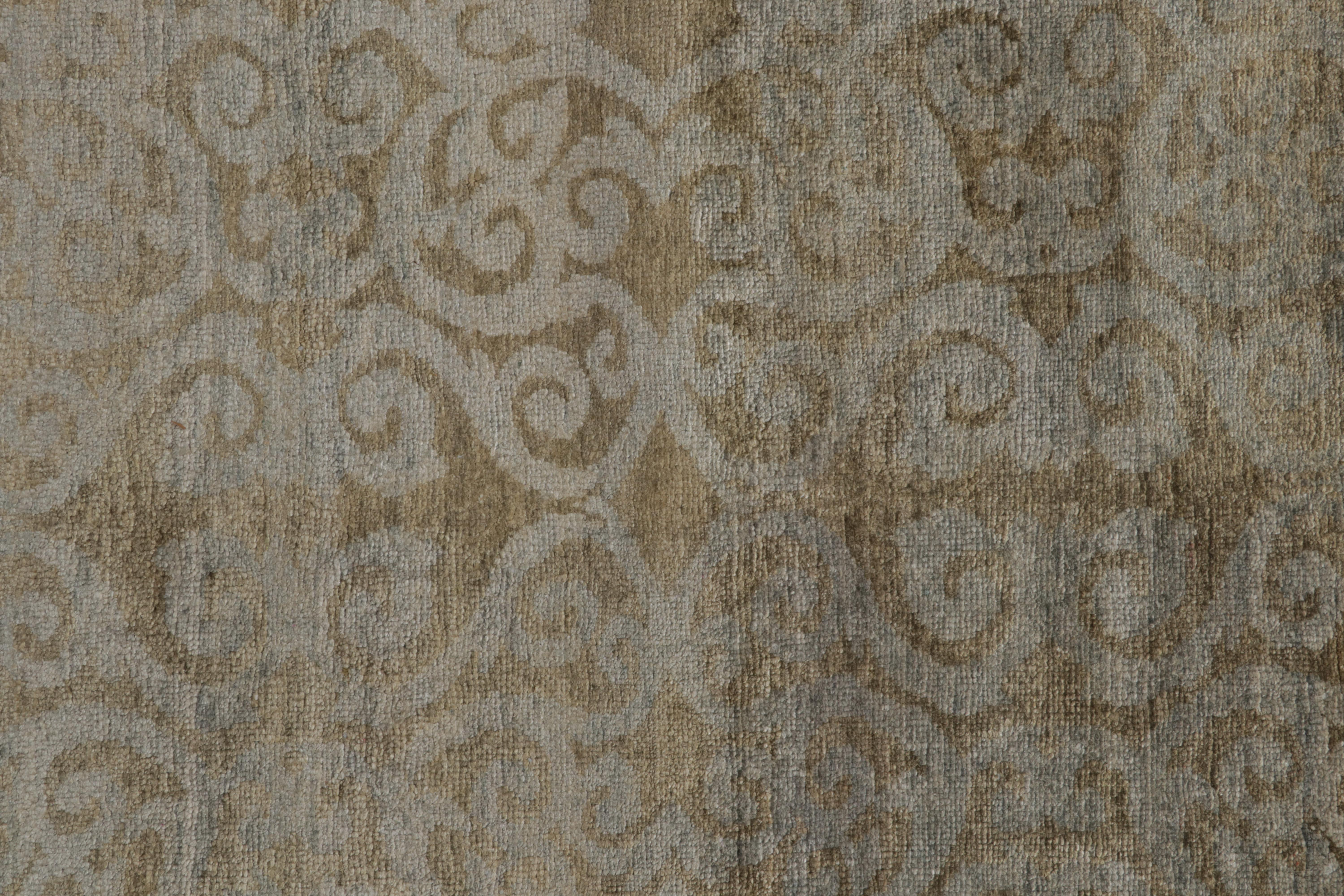 Contemporary Rug & Kilim’s Khotan Style Rug in Golden-Brown with Blue Patterns For Sale