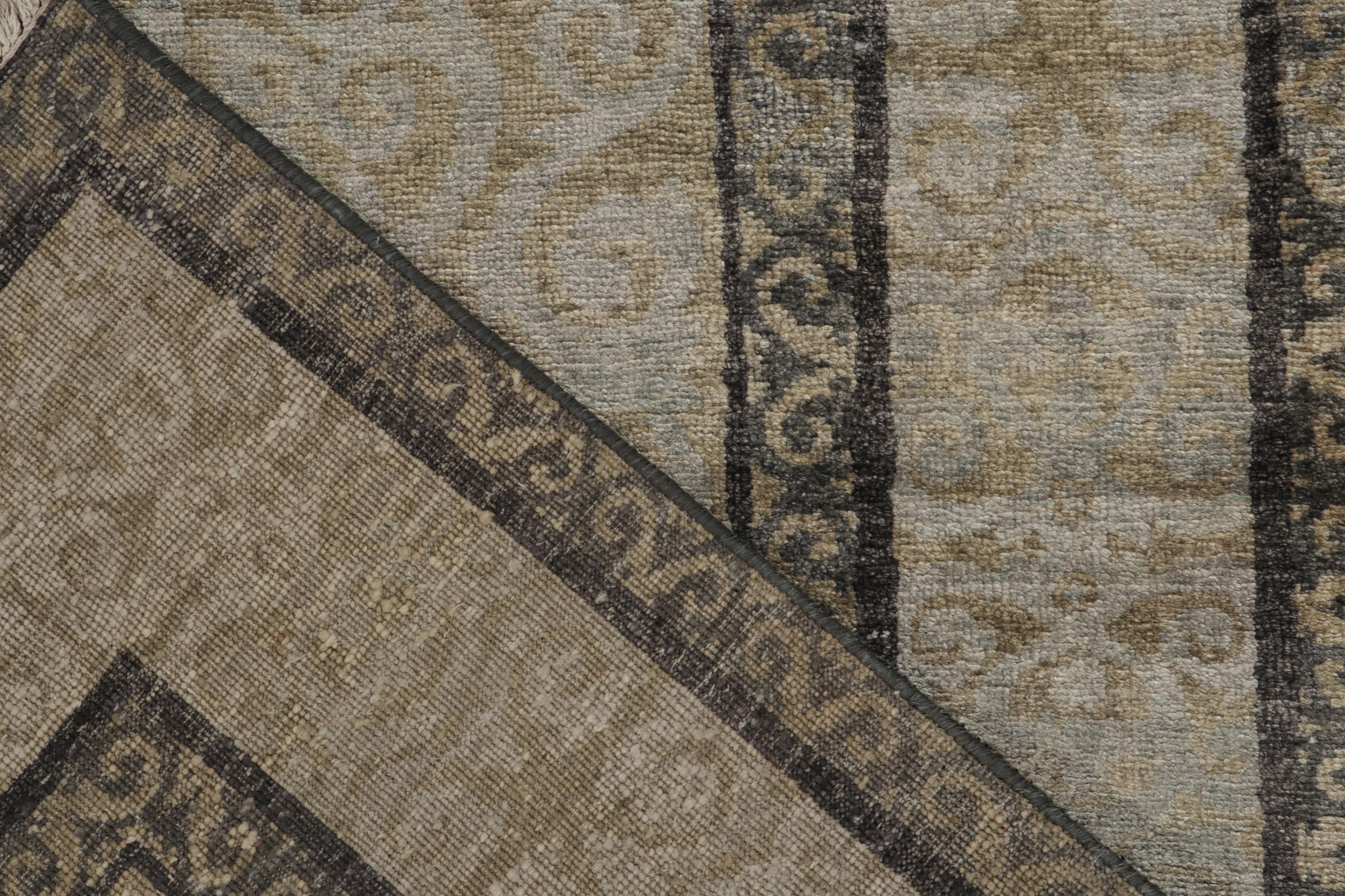 Silk Rug & Kilim’s Khotan Style Rug in Golden-Brown with Blue Patterns For Sale