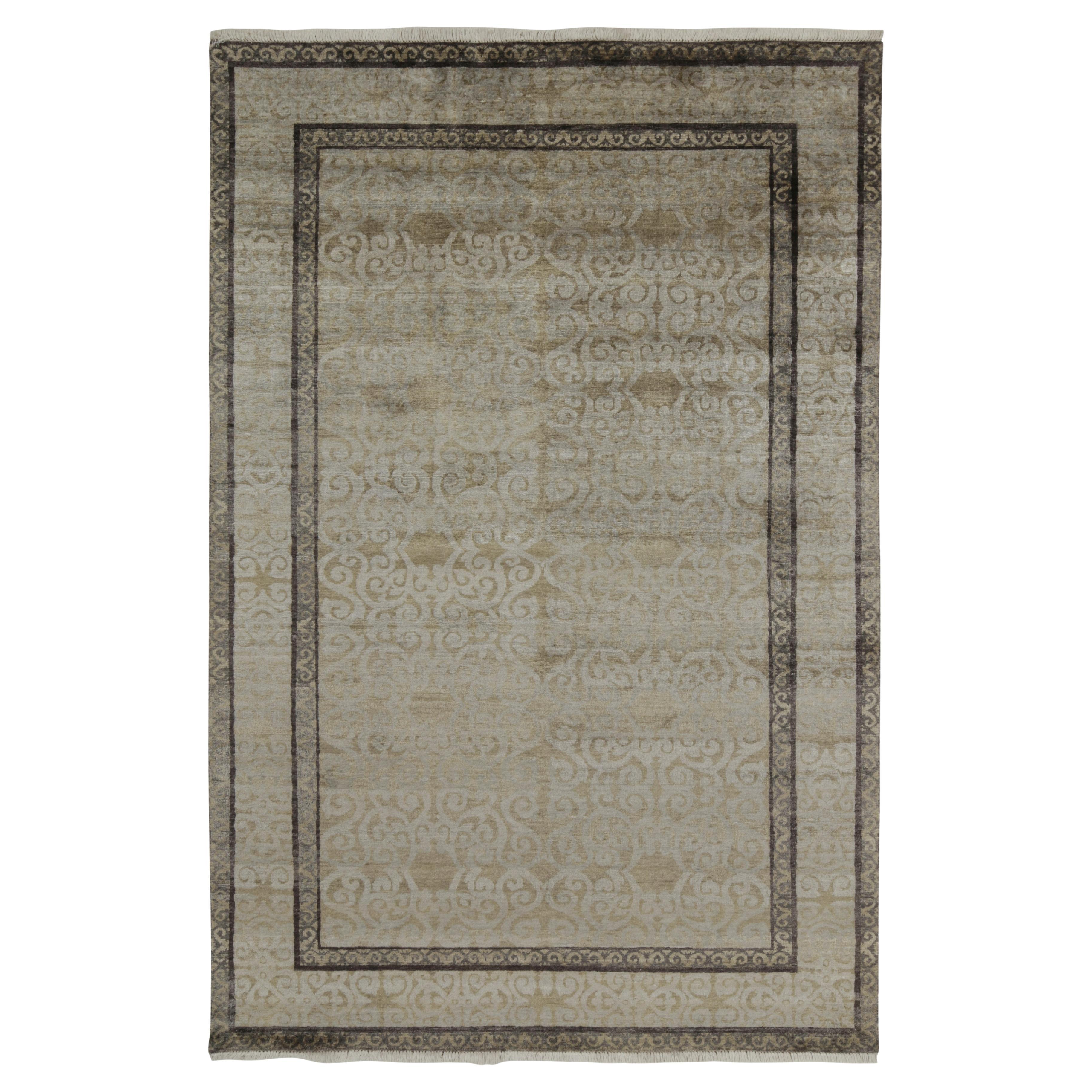 Rug & Kilim’s Khotan Style Rug in Golden-Brown with Blue Patterns For Sale