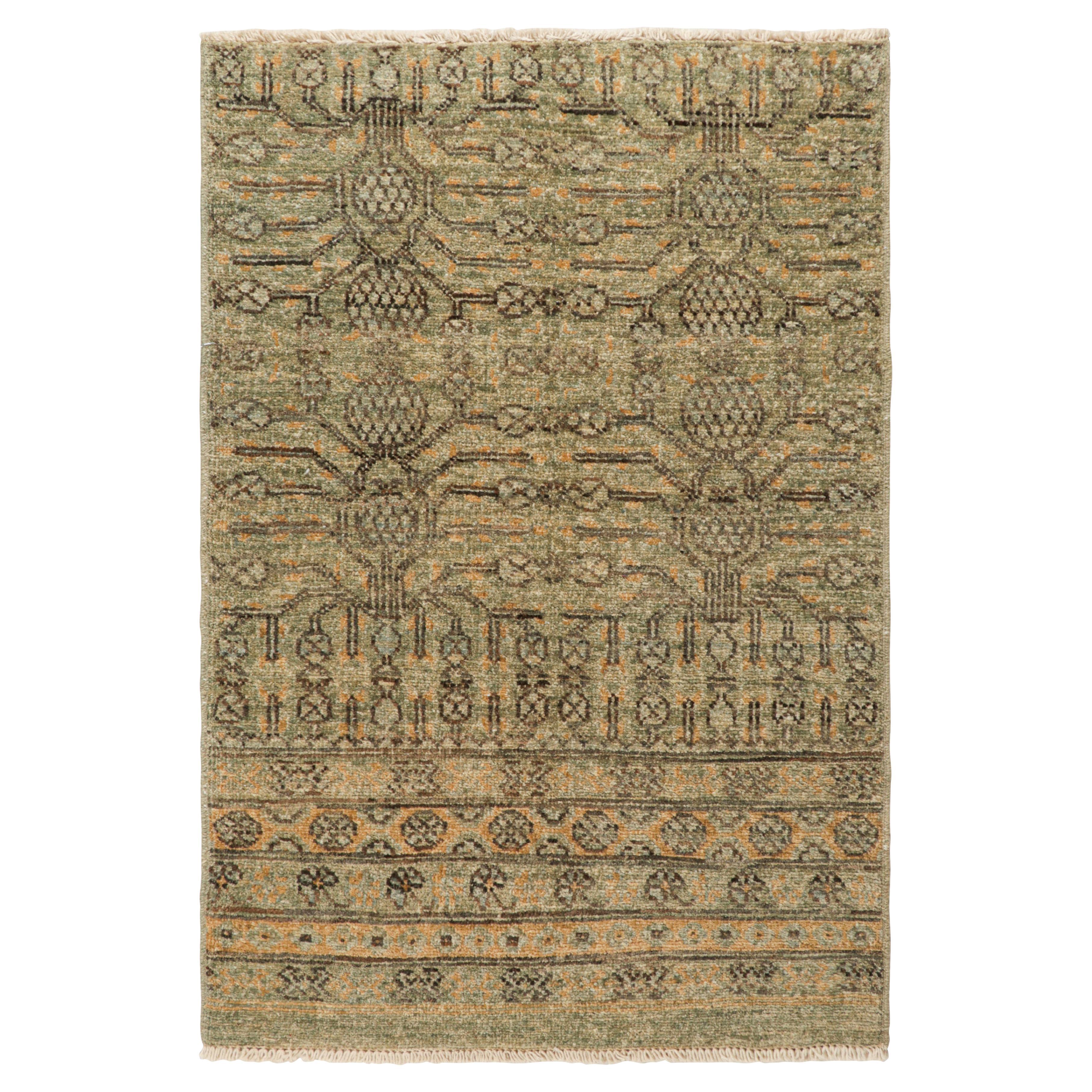 Rug & Kilim’s Khotan Style Rug in Green and Gold with Pomegranate Patterns For Sale