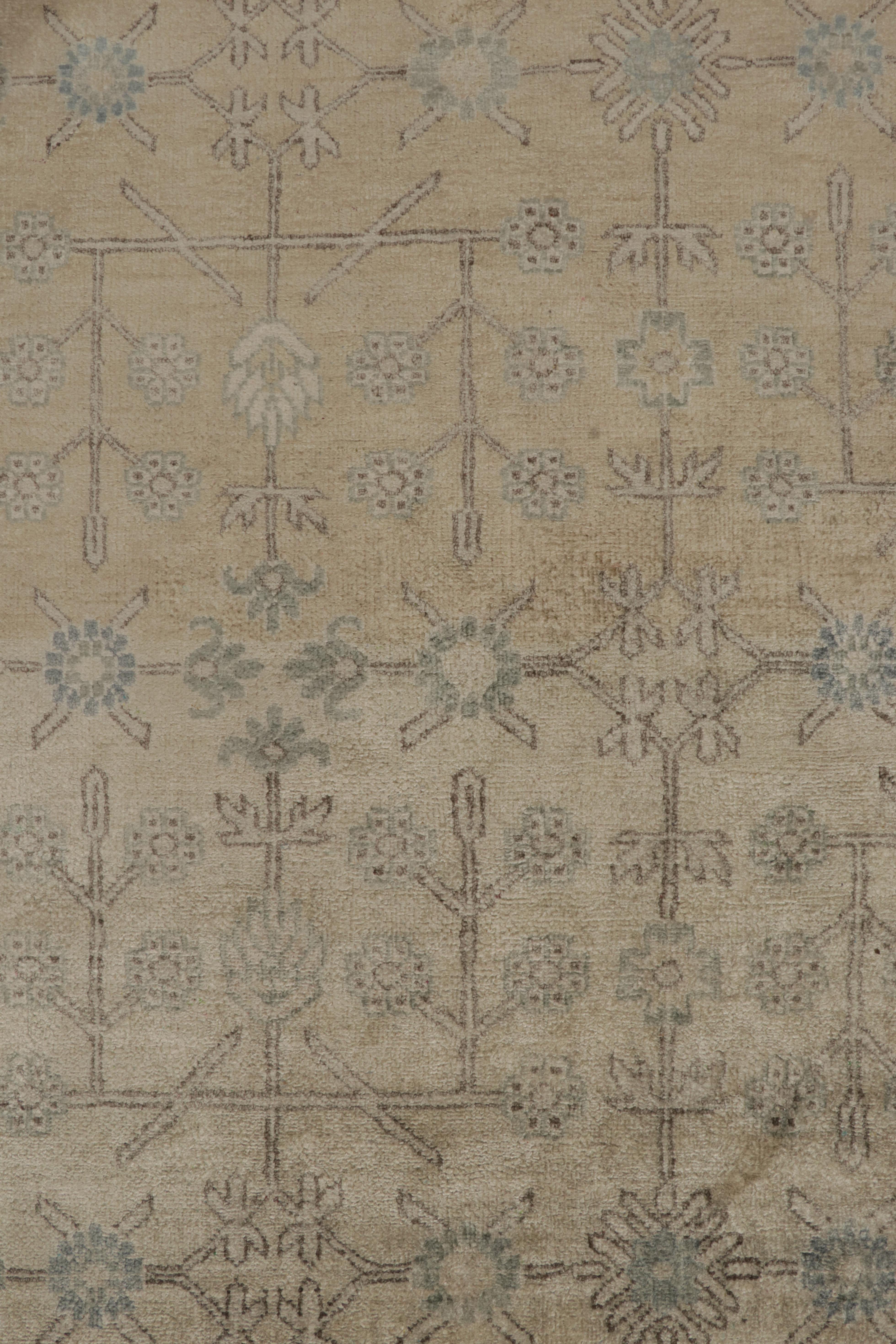 Contemporary Rug & Kilim’s Khotan style Rug in Ivory with White & Blue Floral Patterns For Sale