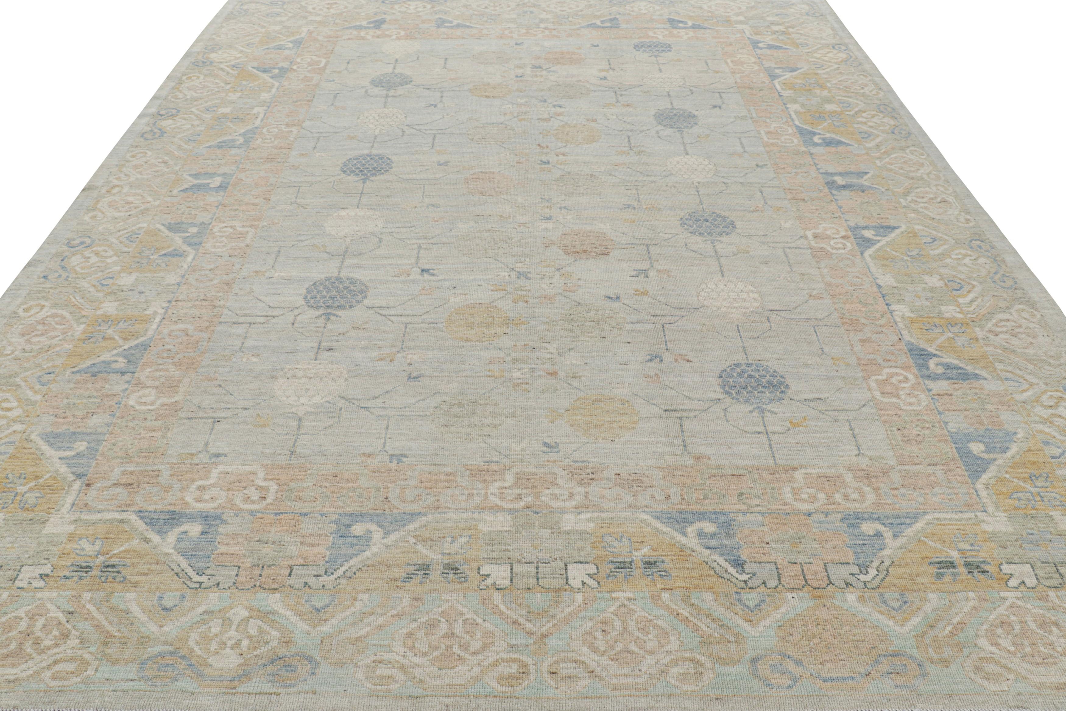 Hand-Knotted Rug & Kilim’s Khotan Style Rug in Light Blue with Pomegranate Floral Patterns For Sale