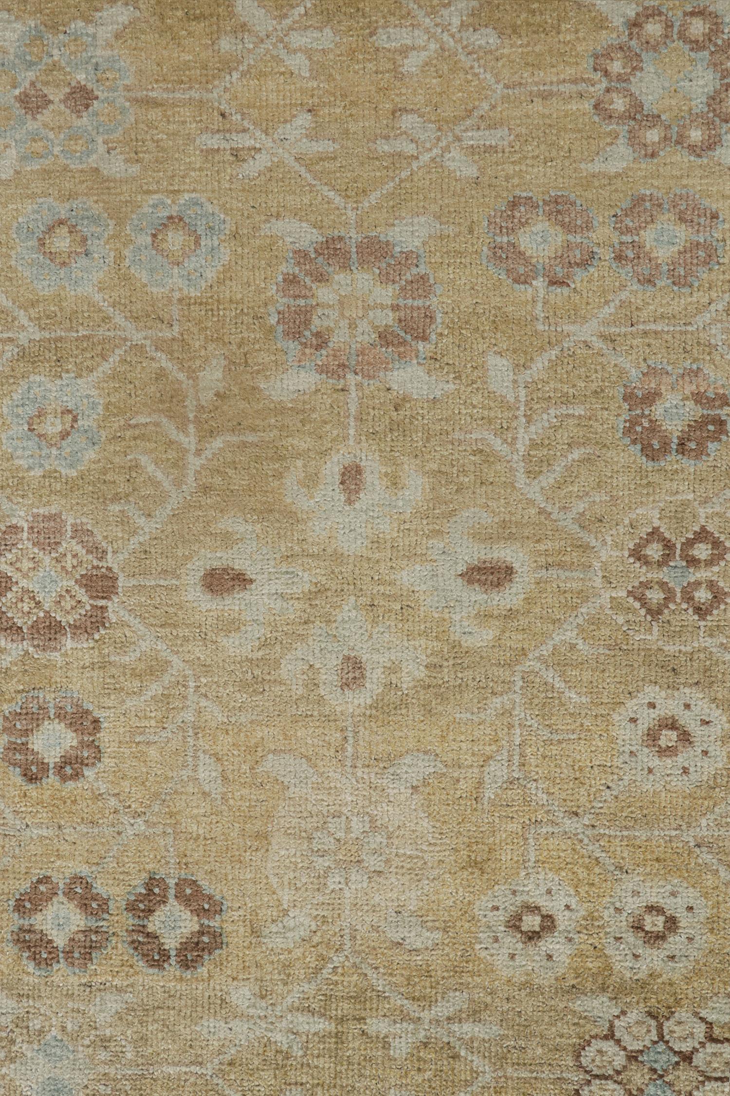 Rug & Kilim’s Khotan Style Rug with Blue & Beige-Brown Geometric Pattern In New Condition For Sale In Long Island City, NY