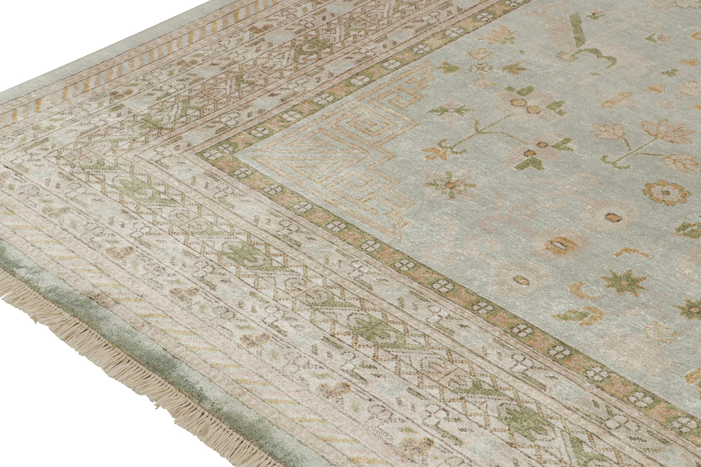 Rug & Kilim's Khotan Style Rug with Blue & Beige-Brown Geometric Pattern (tapis de style Khotan à motifs géométriques bleu et beige-marron) Neuf - En vente à Long Island City, NY