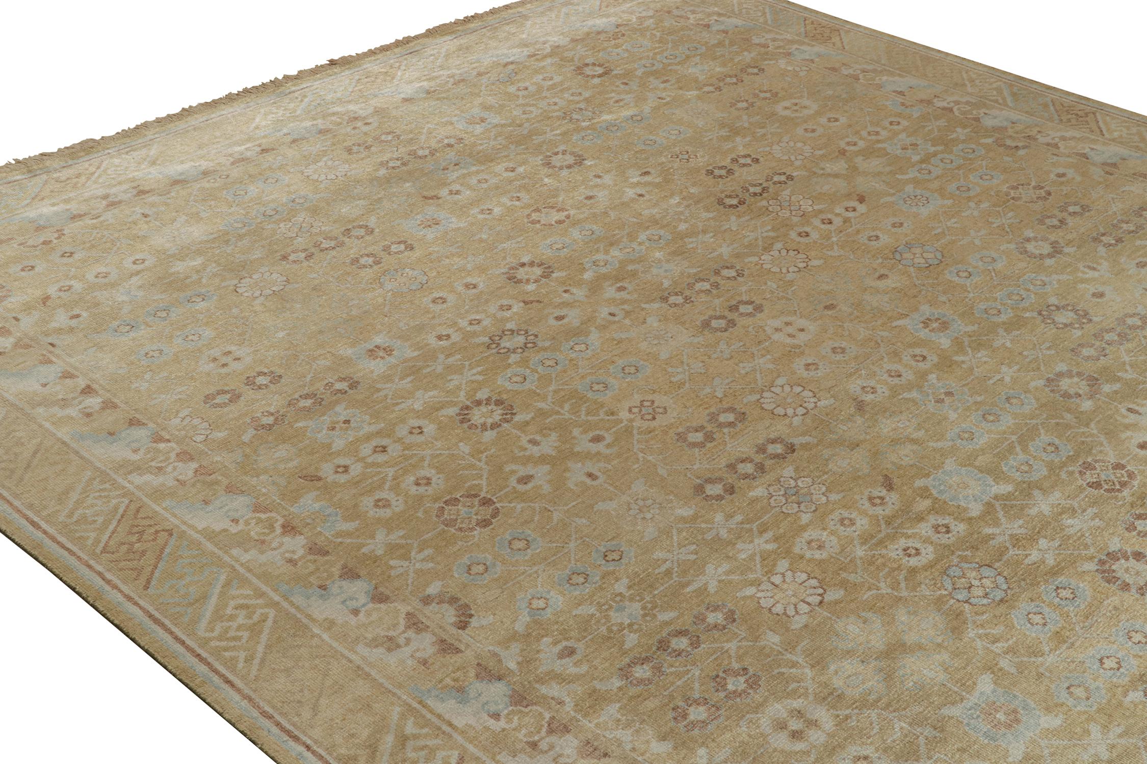 Contemporary Rug & Kilim’s Khotan Style Rug with Blue & Beige-Brown Geometric Pattern For Sale