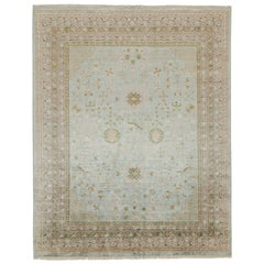 Rug & Kilim’s Khotan Style Rug with Blue & Beige-Brown Geometric Pattern
