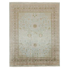 Rug & Kilim’s Khotan Style Rug with Blue & Beige-Brown Geometric Pattern
