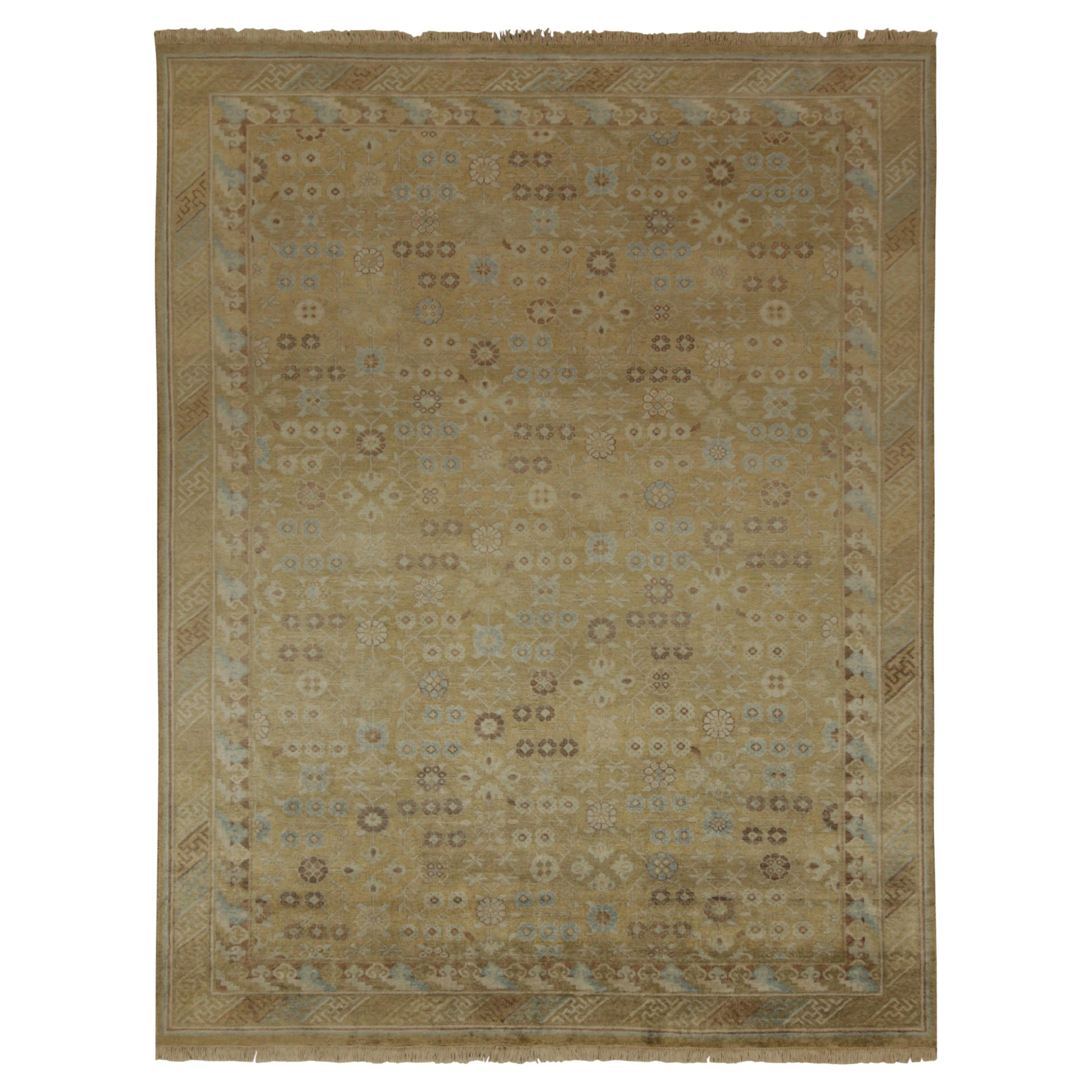 Rug and Kilim's Traditional Khotan Style Geometric Beige Brown and Blue ...