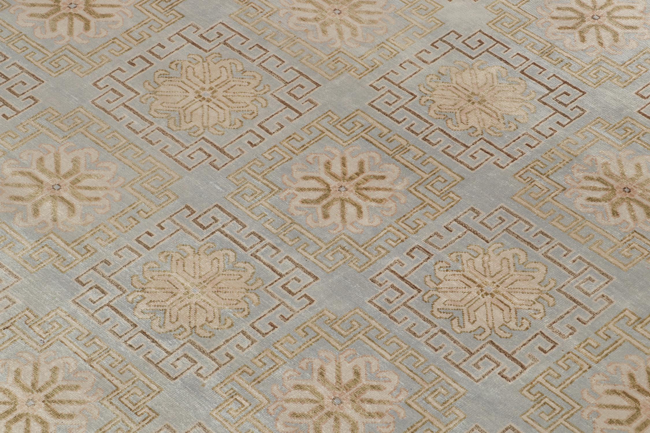 Contemporary Rug & Kilim’s Khotan Style Rug with Blue & Beige-Brown Medallion Patterns For Sale