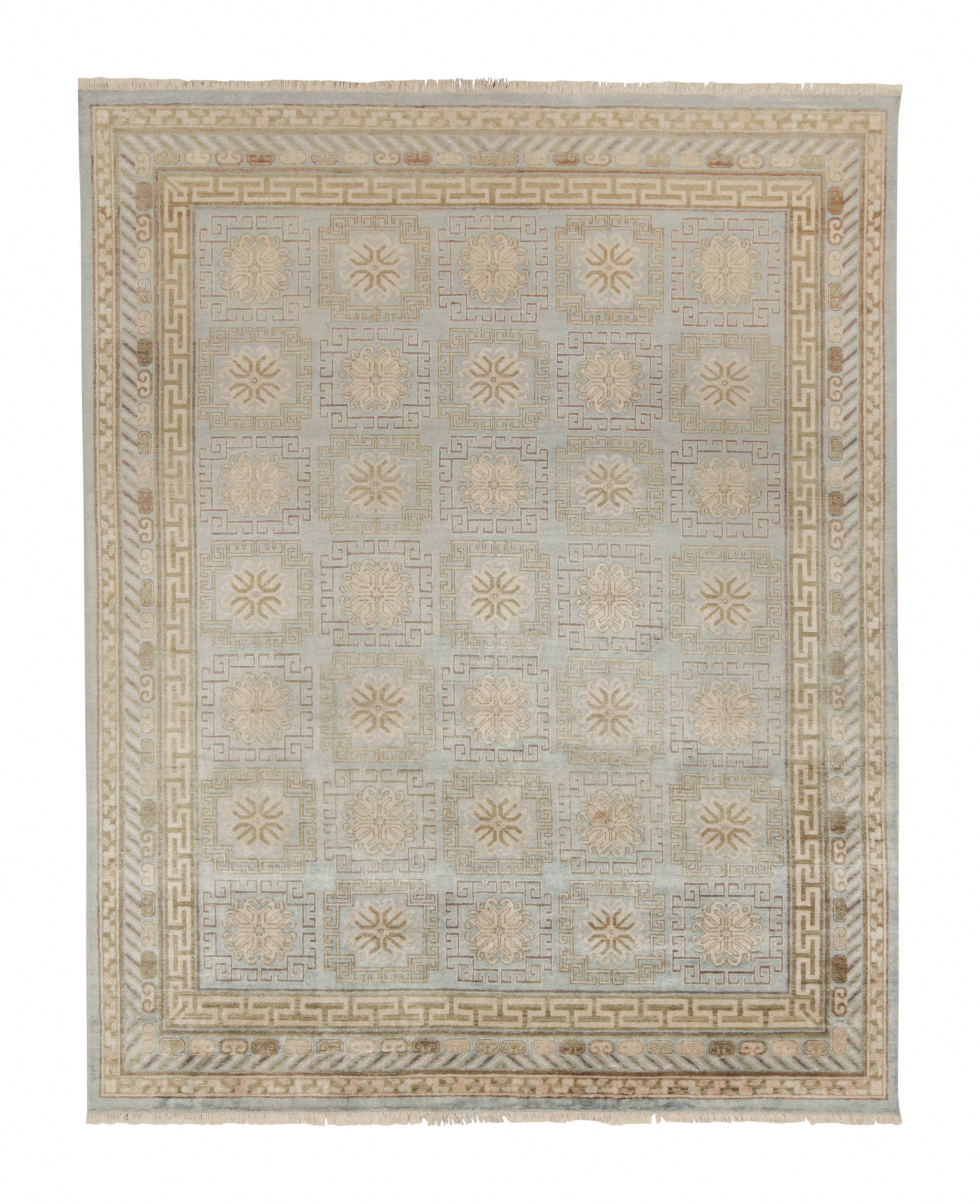 Teppich und Kelim-Teppich im Khotan-Stil mit blauen und beige-braunen Medaillonmustern