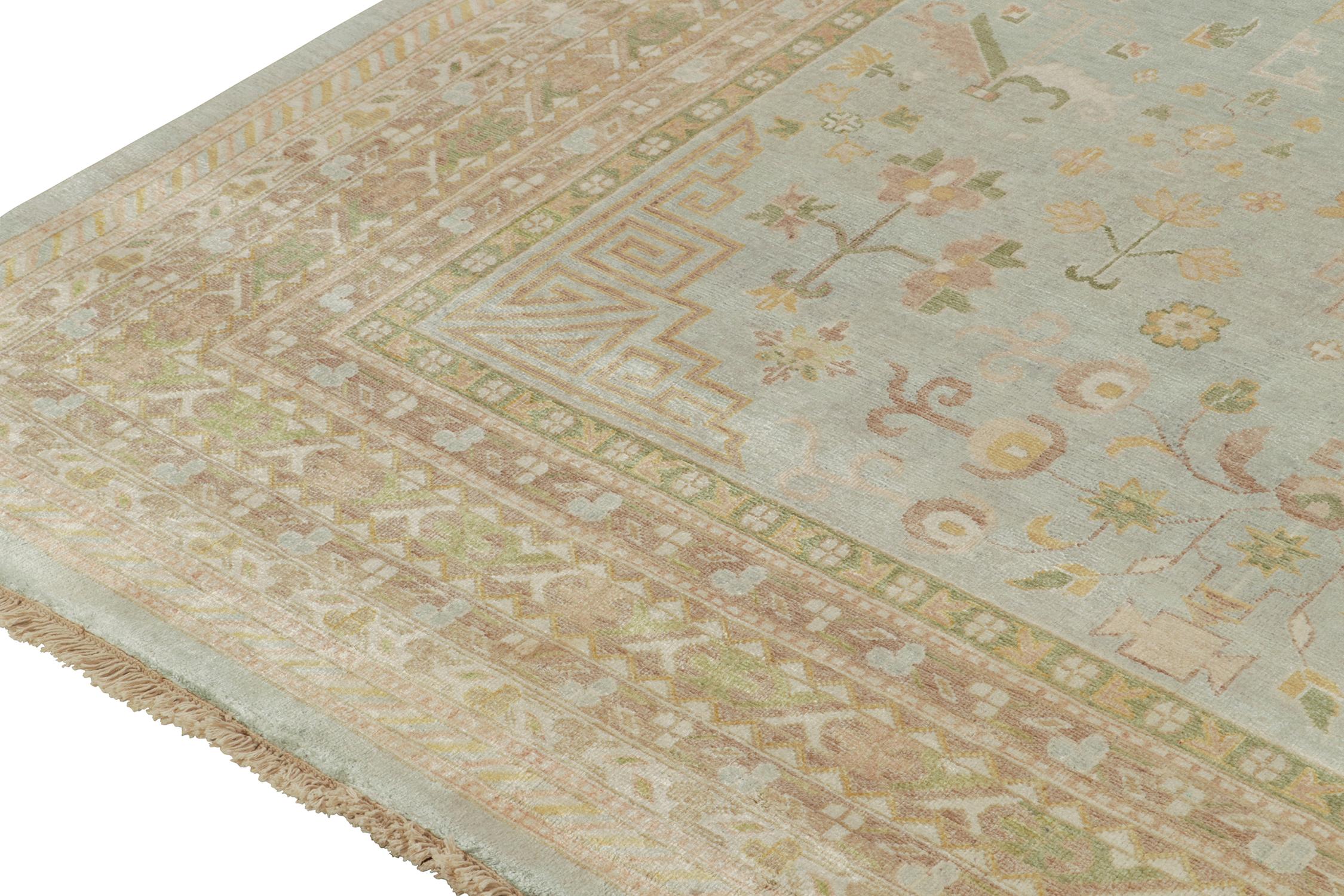 Rug & Kilim’s Khotan Style Rug with Blue, Gold and Green Floral Pattern In New Condition For Sale In Long Island City, NY