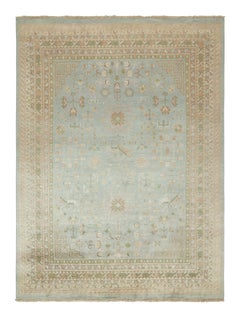 Rug & Kilim’s Khotan Style Rug with Blue, Gold and Green Floral Pattern