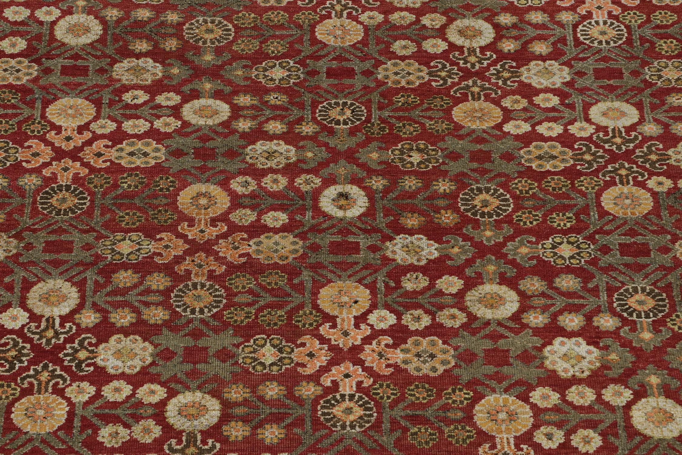 Contemporary Rug & Kilim’s Khotan Style Rug with Maroon and Gold with Floral Patterns For Sale