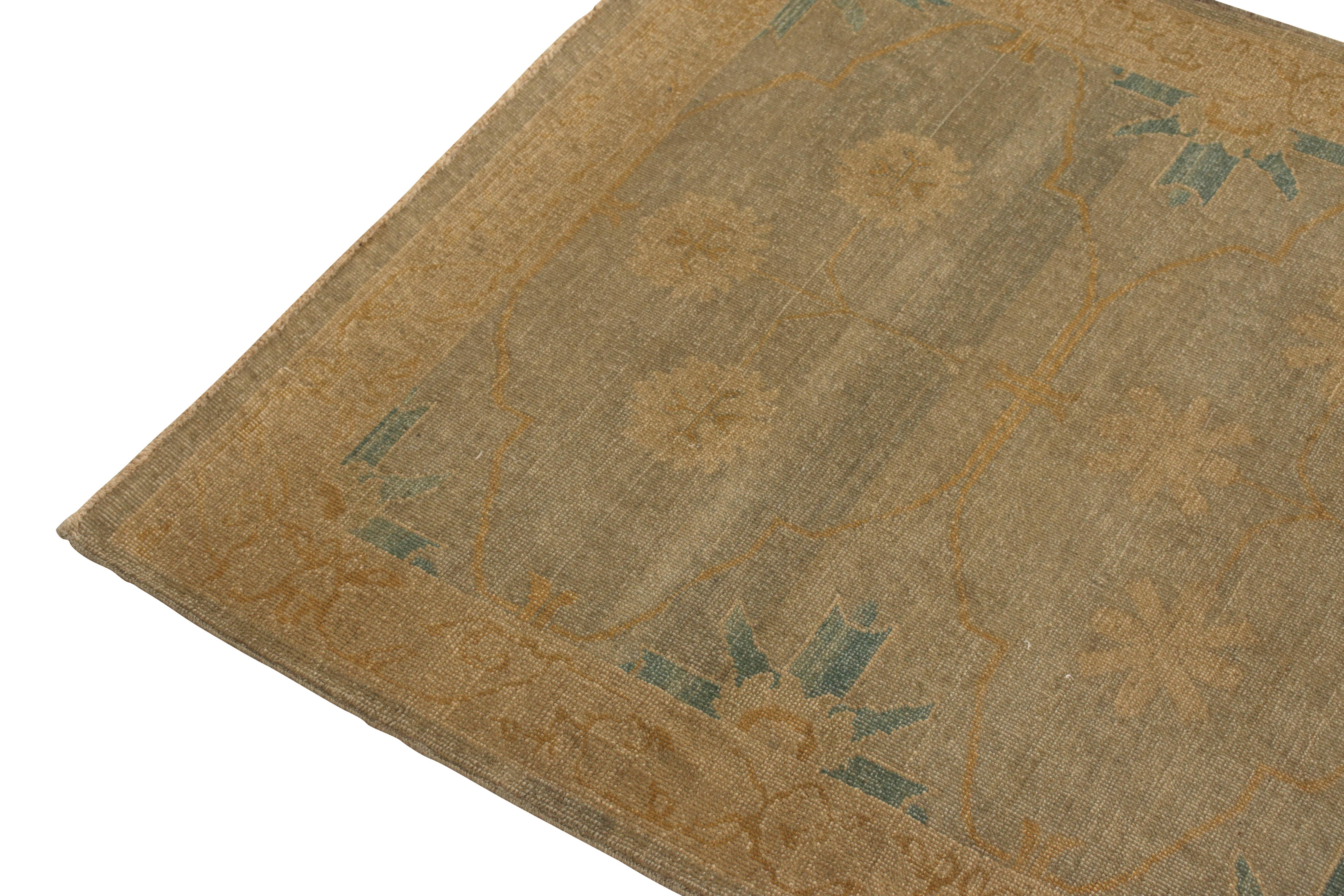 Afghan Rug & Kilim’s Khotan Style Runner in Gray Beige and Blue Floral Pattern For Sale