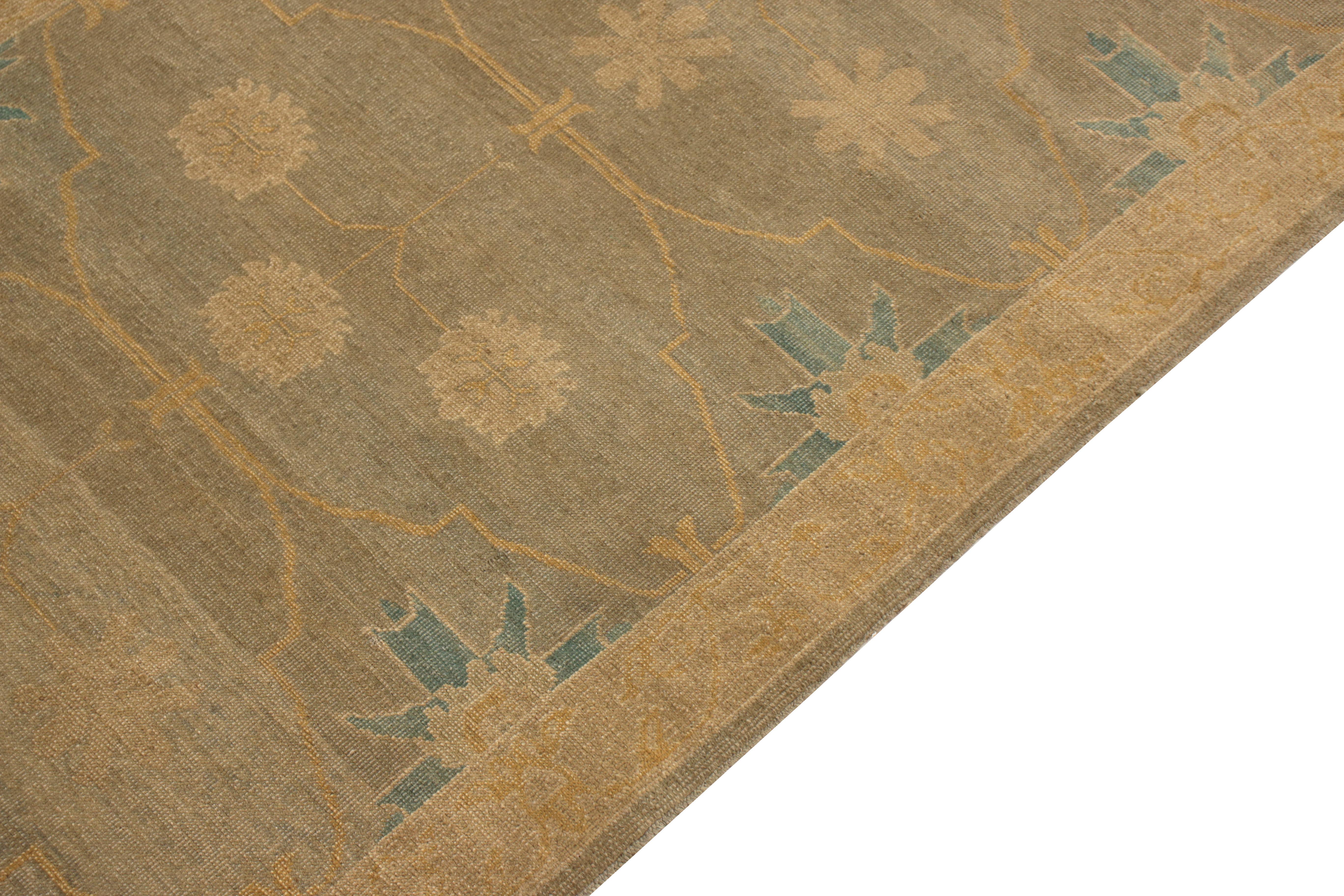 Hand-Knotted Rug & Kilim’s Khotan Style Runner in Gray Beige and Blue Floral Pattern For Sale