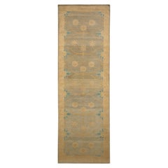 Rug & Kilim’s Khotan Style Runner in Gray Beige and Blue Floral Pattern