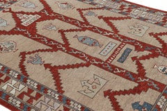 Rug & Kilim’s Konya Style Rug in Taupe and Red with Geometric Patterns