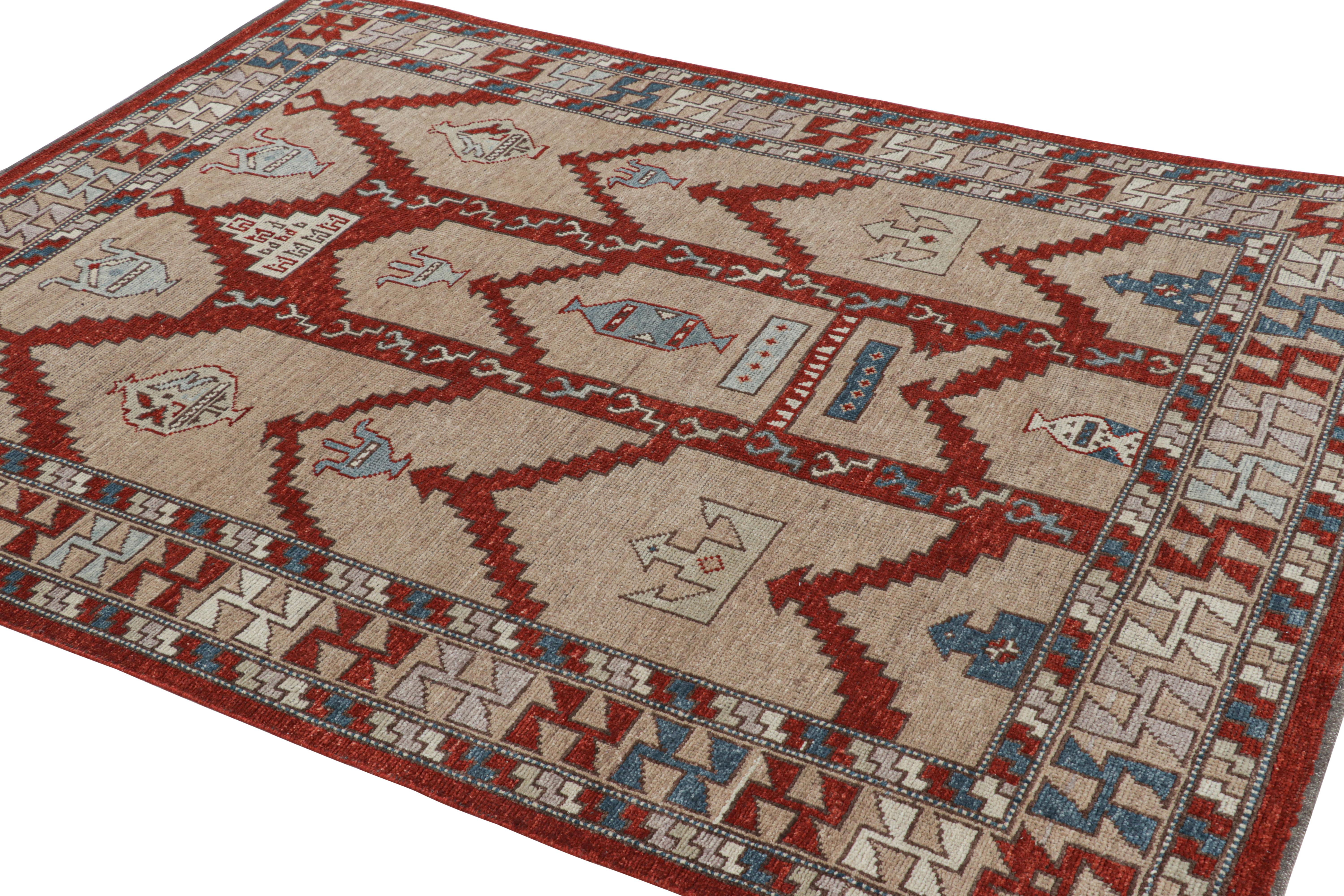 Rug & Kilim's Konya Style Rug in Taupe und Rot mit geometrischen Mustern im Zustand „Neu“ im Angebot in Long Island City, NY