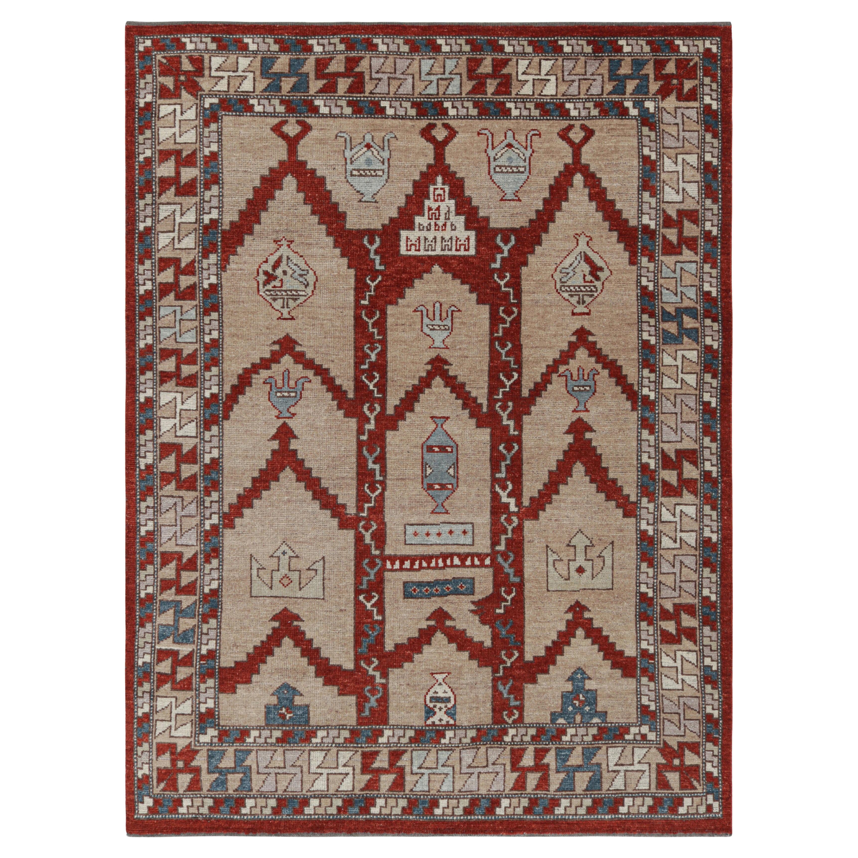Alfombra estilo Konya de Rug & Kilim en gris topo y rojo con motivos geométricos