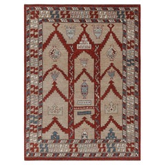Alfombra estilo Konya de Rug & Kilim en gris topo y rojo con motivos geométricos