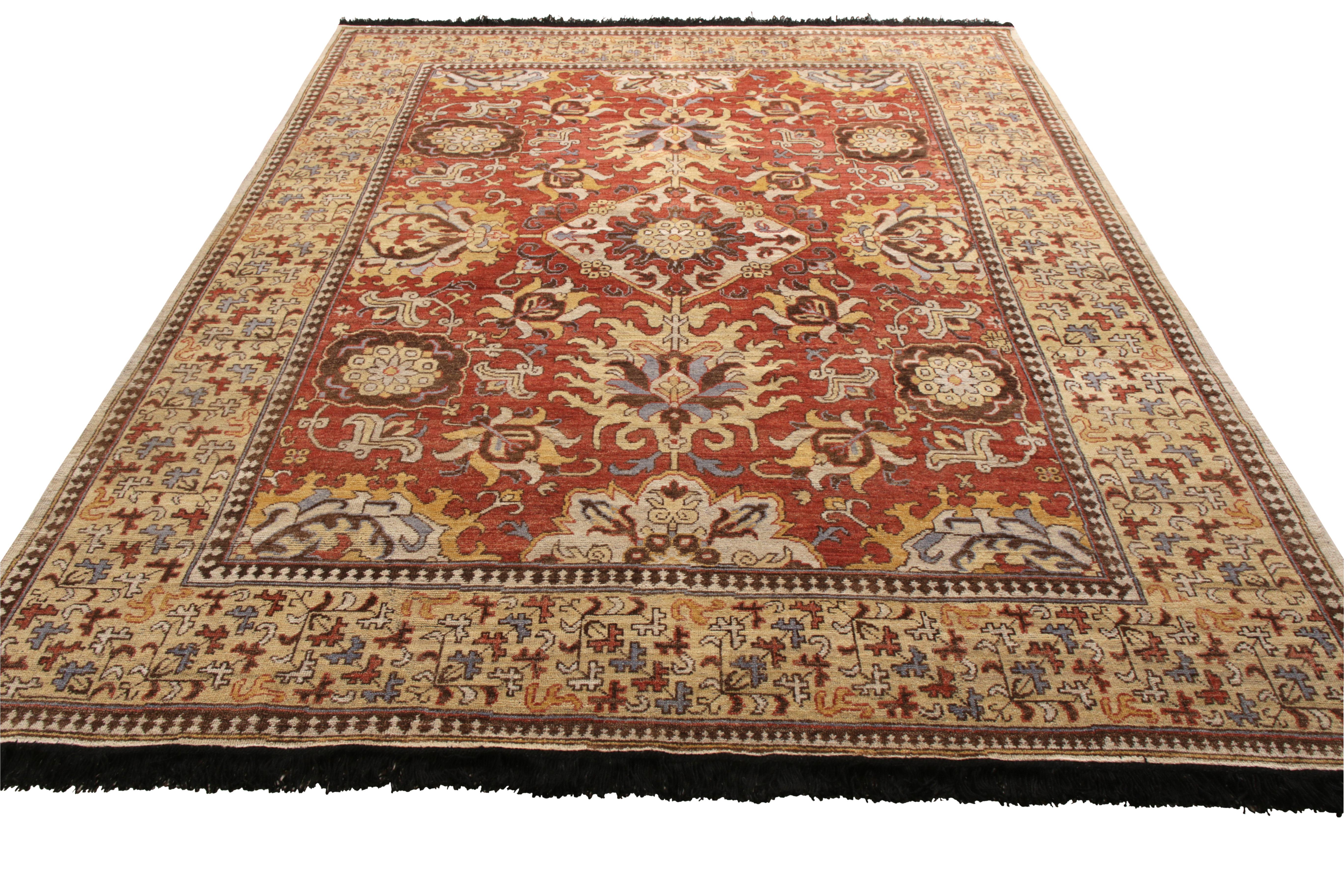 Une ode 8x10 aux styles vénérés des tapis Kuba du 18e siècle, de la Collection Burano de Rug & Kilim. Noué à la main en laine, il apprécie les tons chauds de rouge et de beige, complétés par des couleurs enjouées dans des motifs floraux. 

À propos