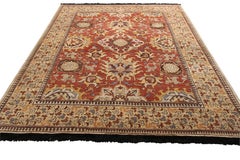Rug & Kilim’s Kuba Style Rug in Red and Beige-Brown Floral Pattern