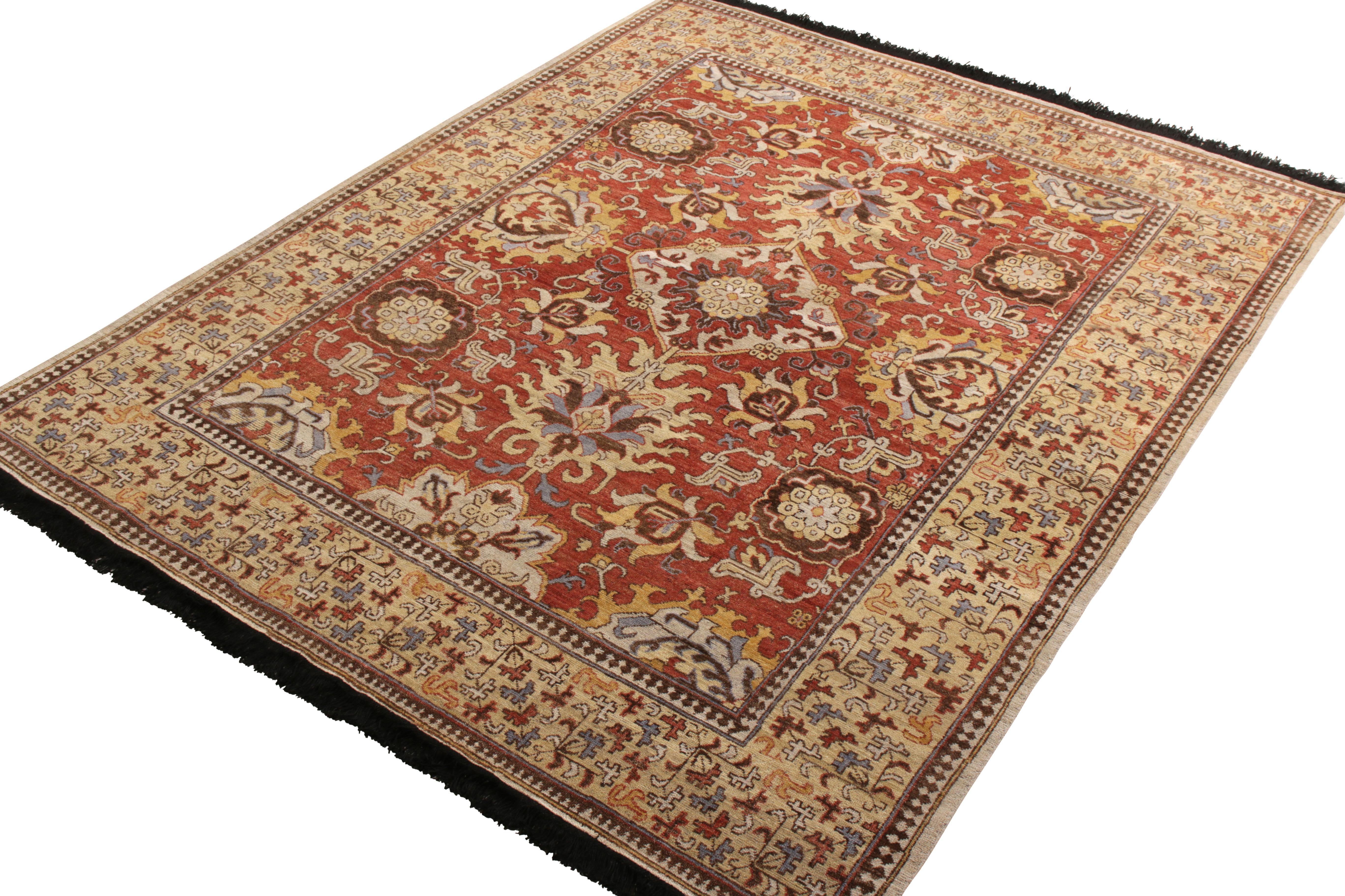 Other Rug & Kilim’s Kuba Style Rug in Red and Beige-Brown Floral Pattern For Sale