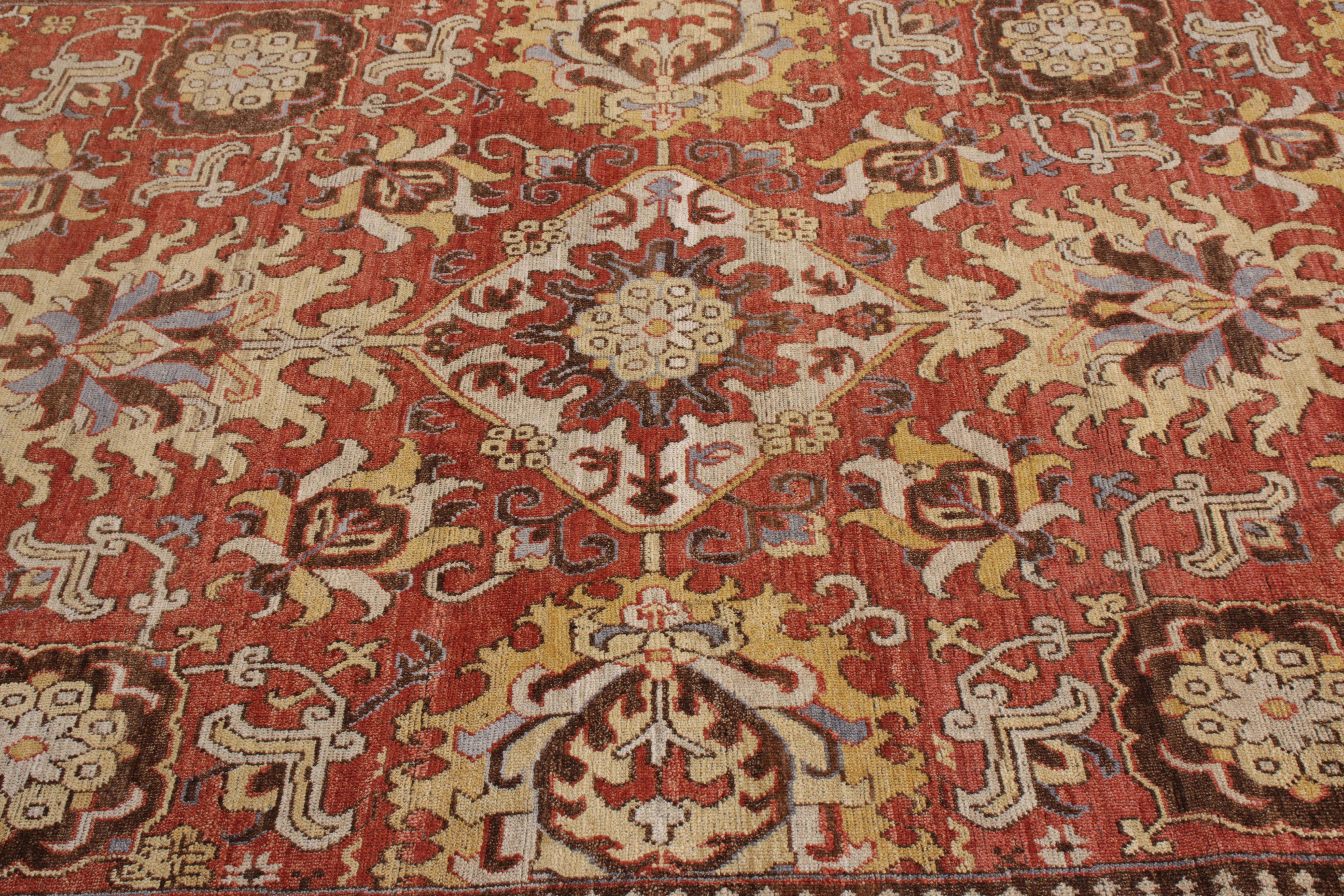 Indian Rug & Kilim’s Kuba Style Rug in Red and Beige-Brown Floral Pattern For Sale