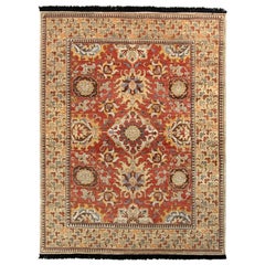 Rug & Kilim’s Kuba Style Rug in Red and Beige-Brown Floral Pattern