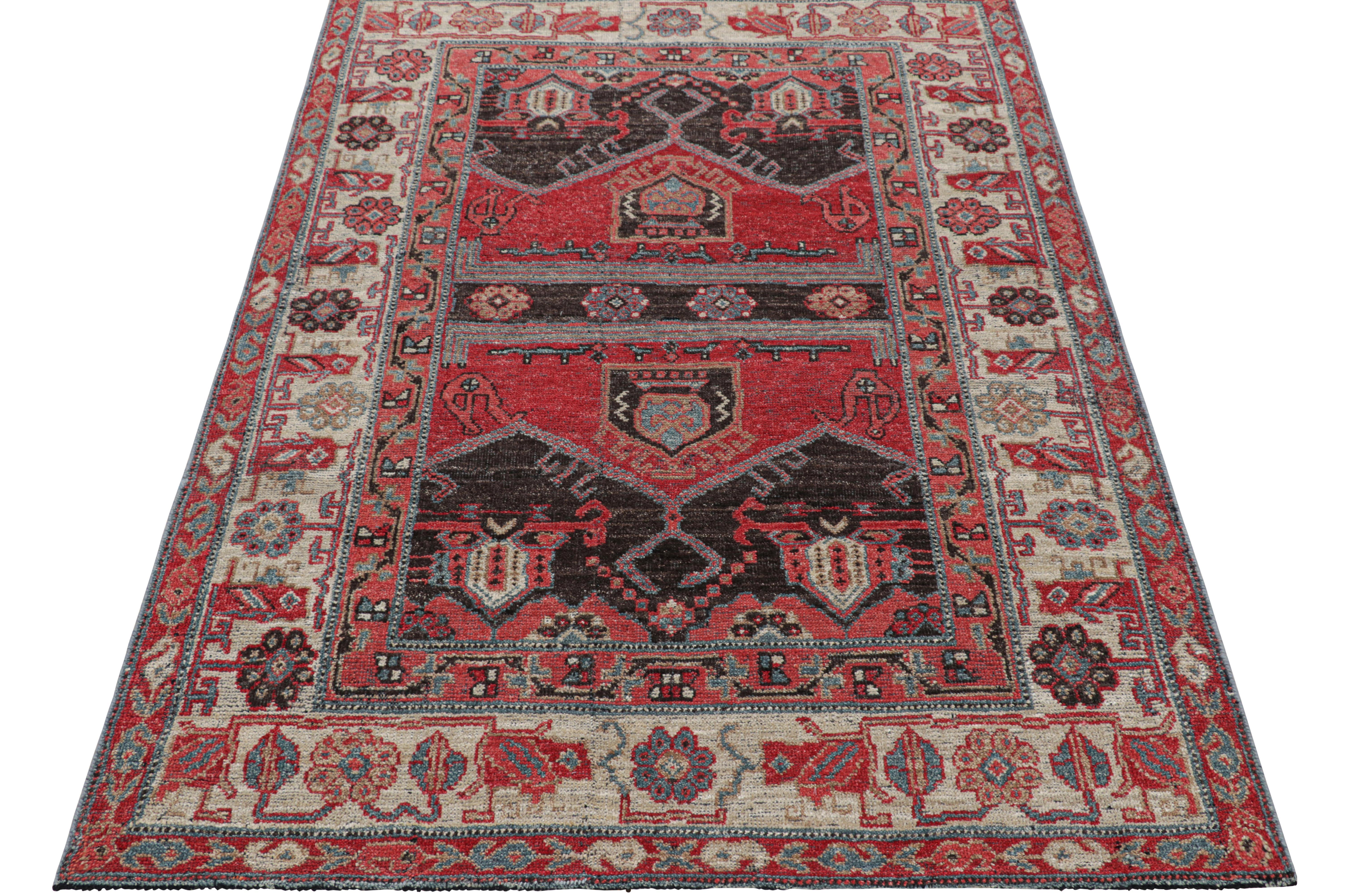 Indien Rug & Kilim's Tapis kurde de style tribal en rouge et Brown avec motifs géométriques en vente