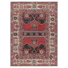 Rug & Kilim’s Kurdish Tribal Style Rug in Red and Brown with Geometric Patterns